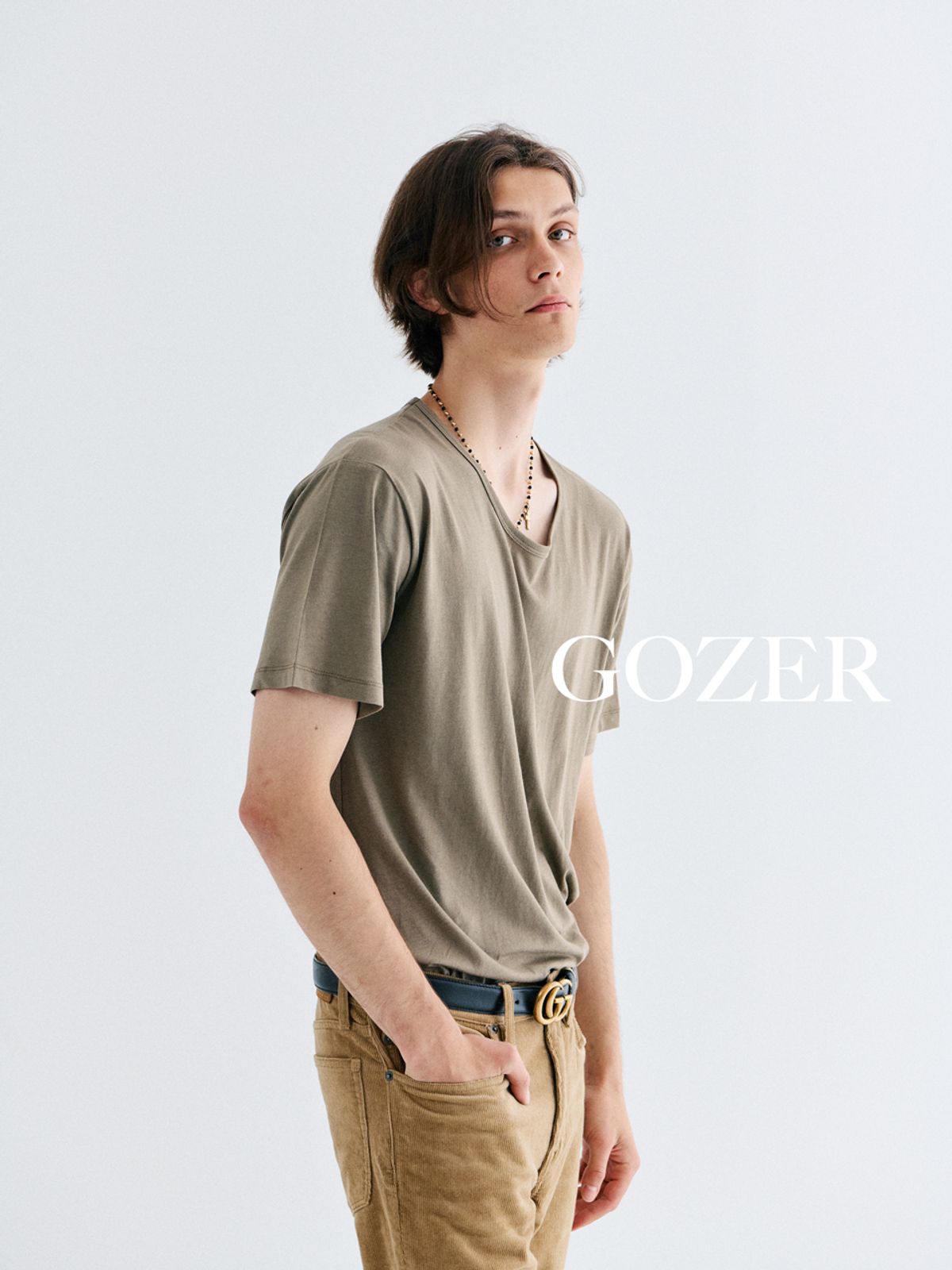 고저(GOZER) UNDER HALF T-SHIRT_LIGHT KHAKI