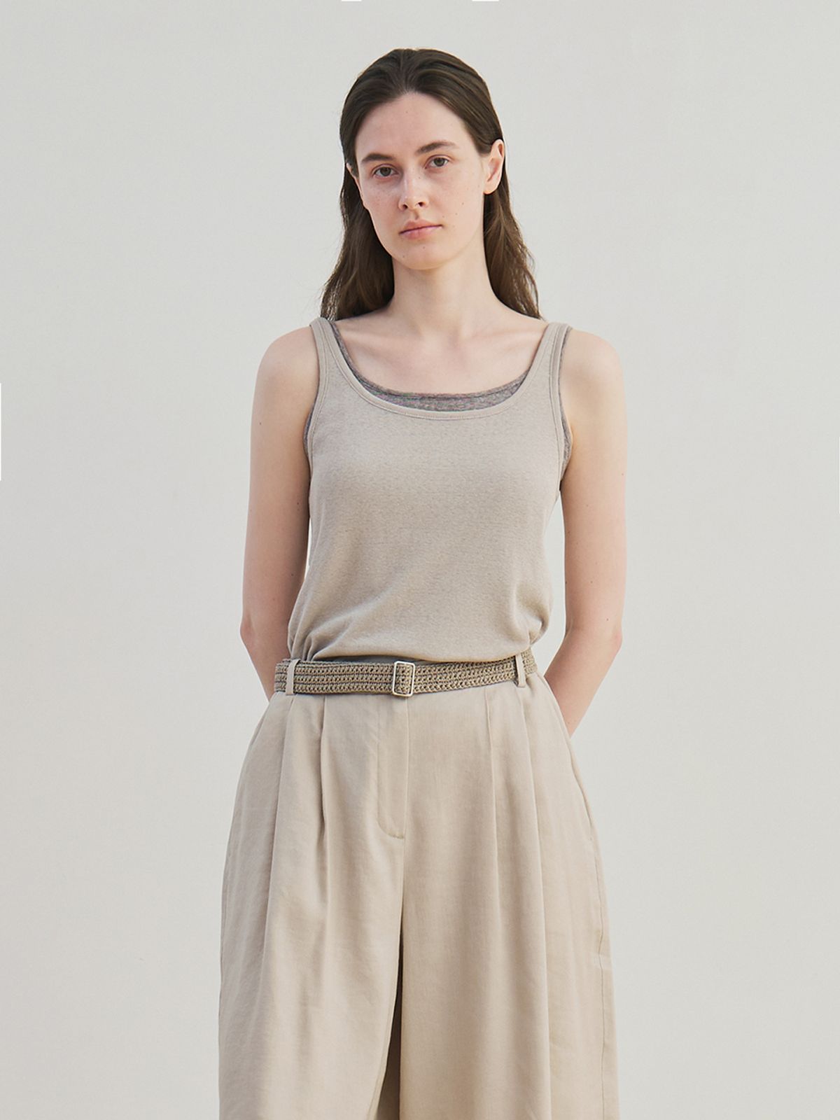 모이아(MOIA) viscose linen half pants (beige)