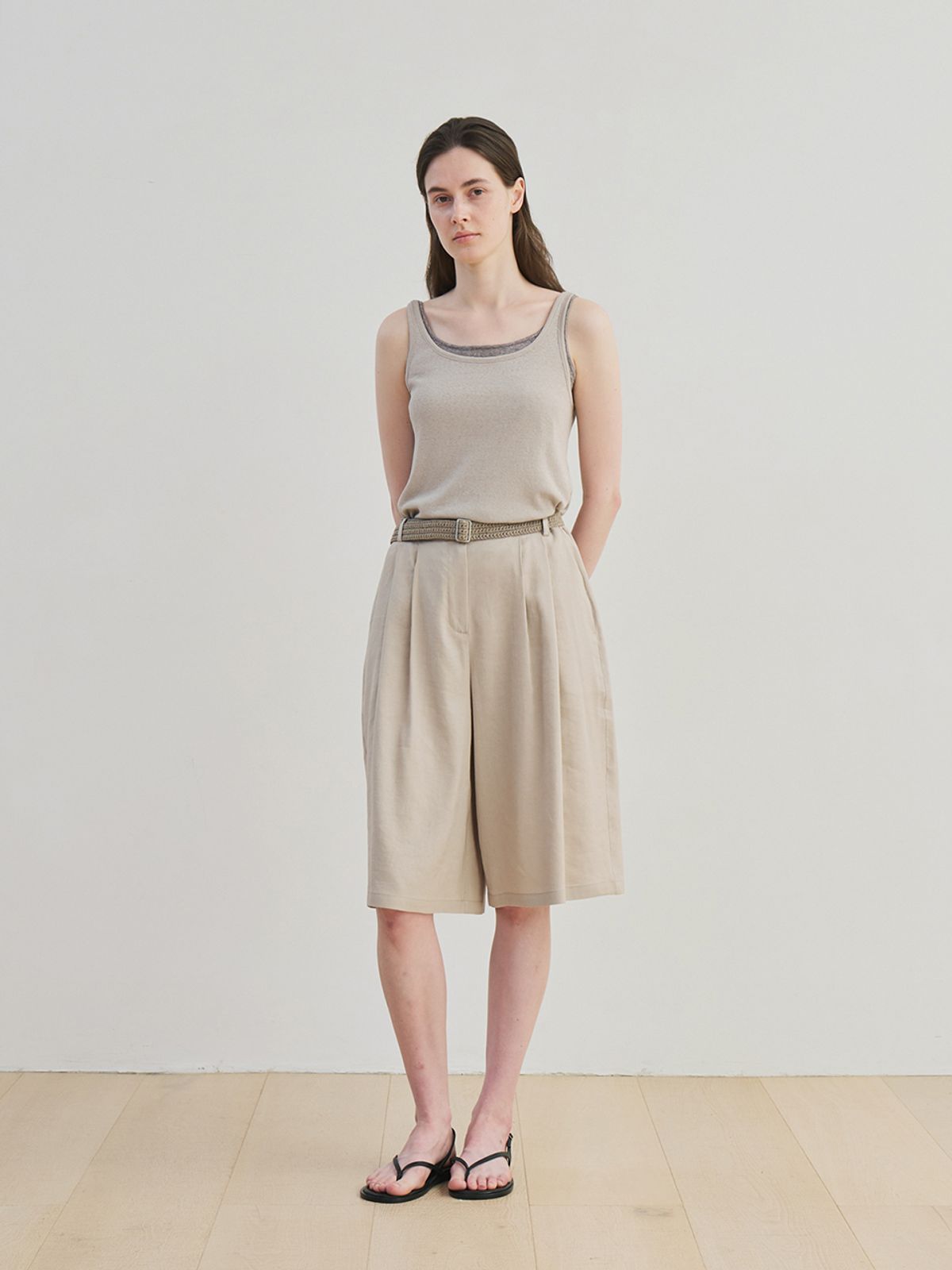모이아(MOIA) viscose linen half pants (beige)