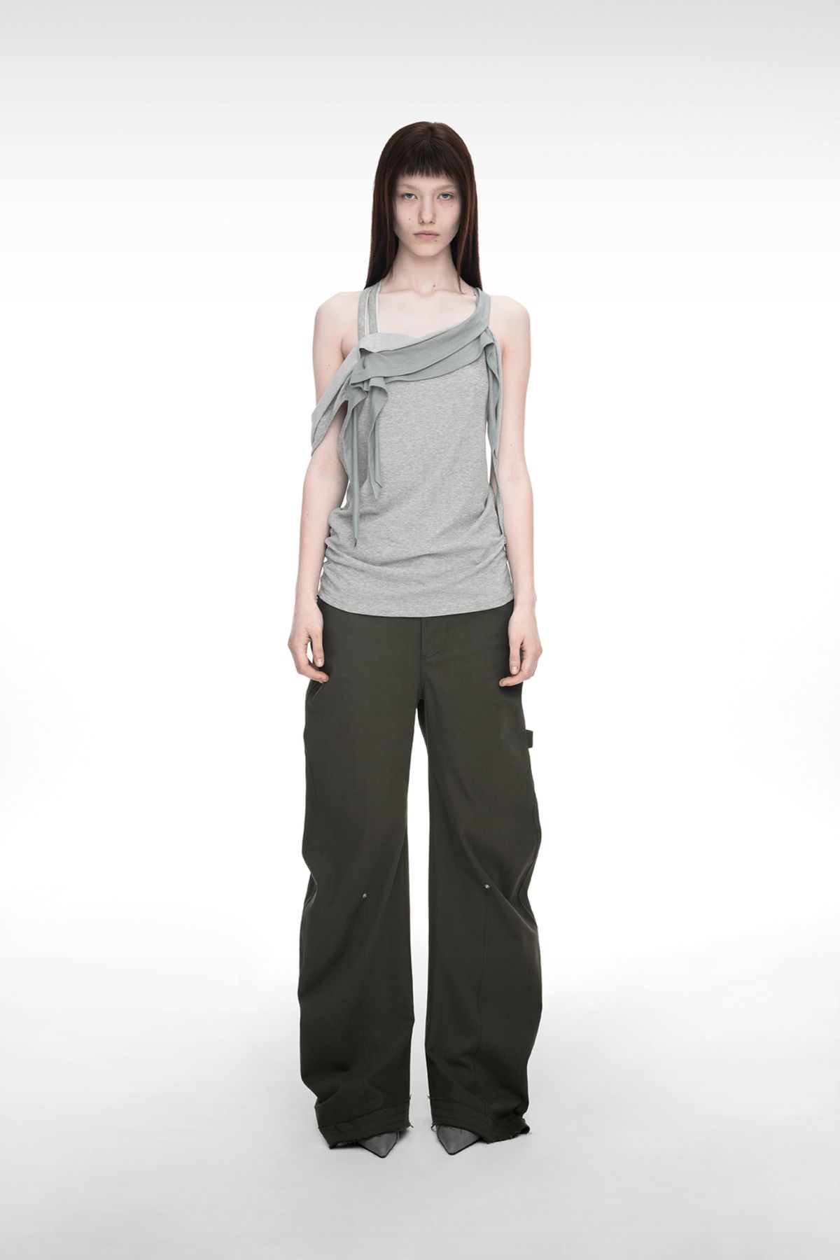 나체(NACHE) RAWCUT CURVED PANTS (UNISEX) KHAKI