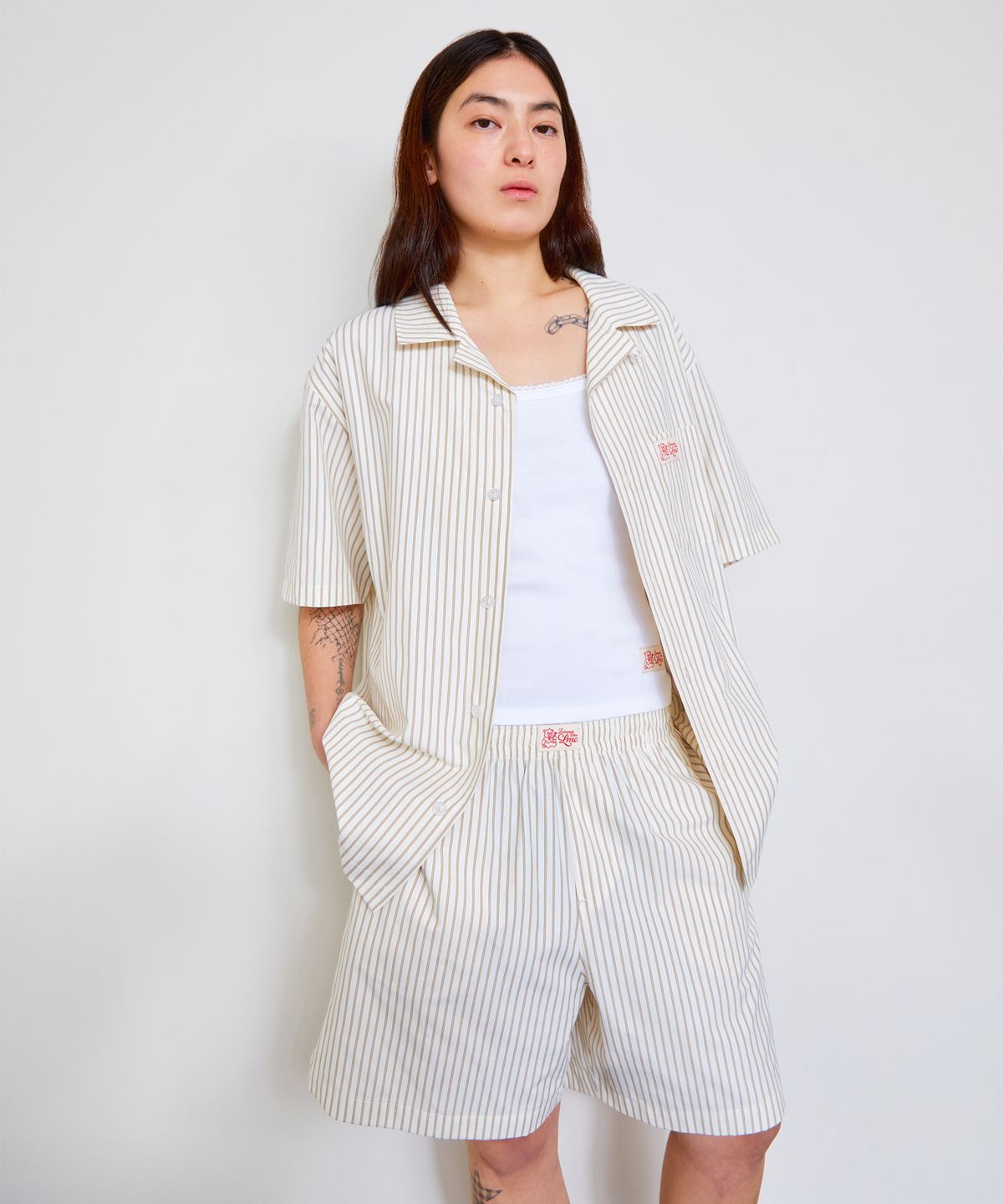 엘엠씨(LMC) STRIPE RESORT SHORT SLV SHIRT ivory