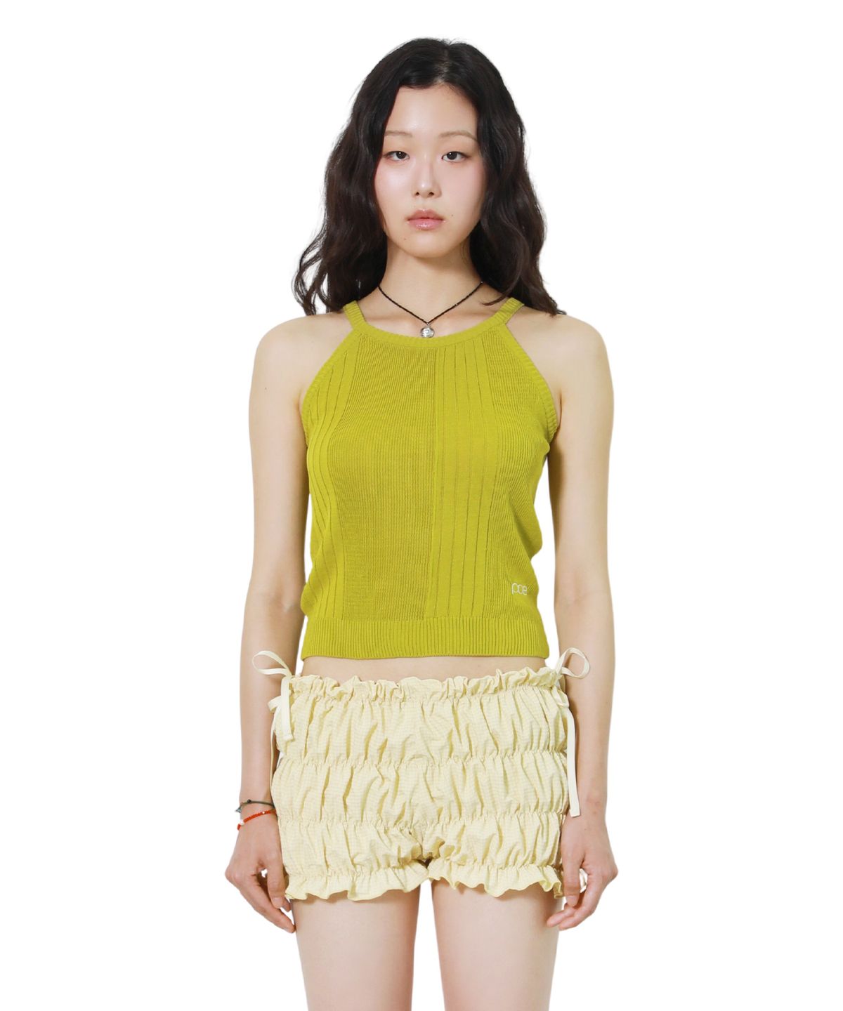 피스메이커(PIECE MAKER) RIBBED HALTER NECK KNIT (OLIVE)