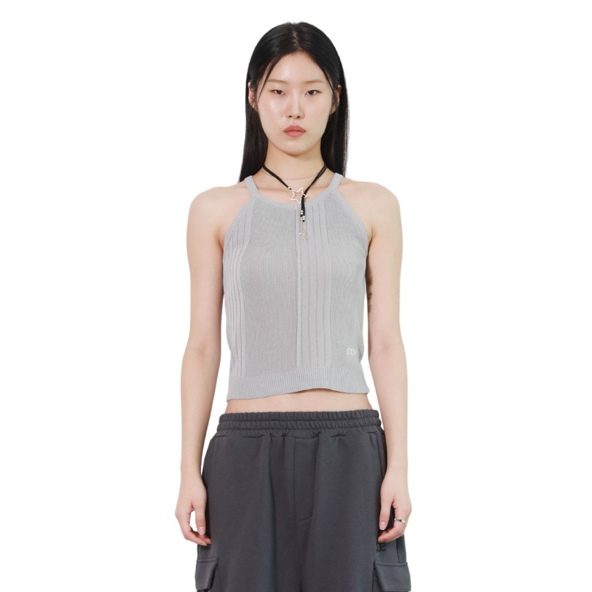 피스메이커(PIECE MAKER) RIBBED HALTER NECK KNIT (GREY)