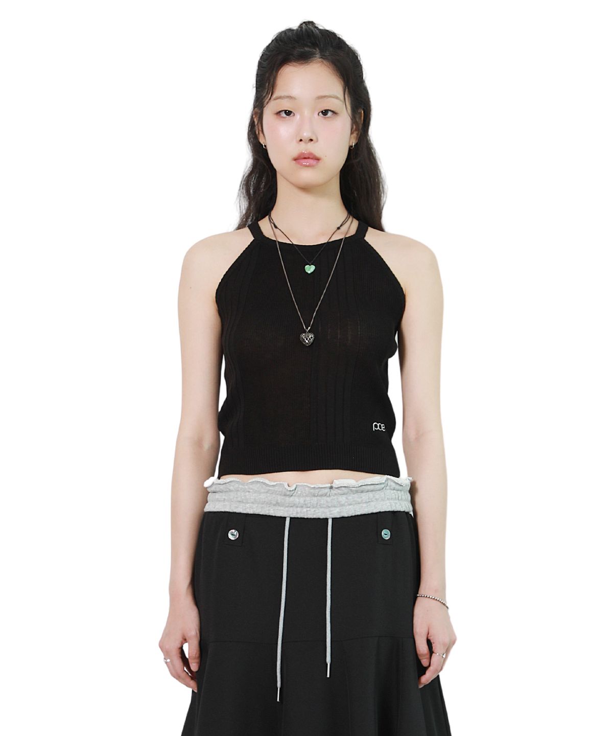피스메이커(PIECE MAKER) RIBBED HALTER NECK KNIT (BLACK)