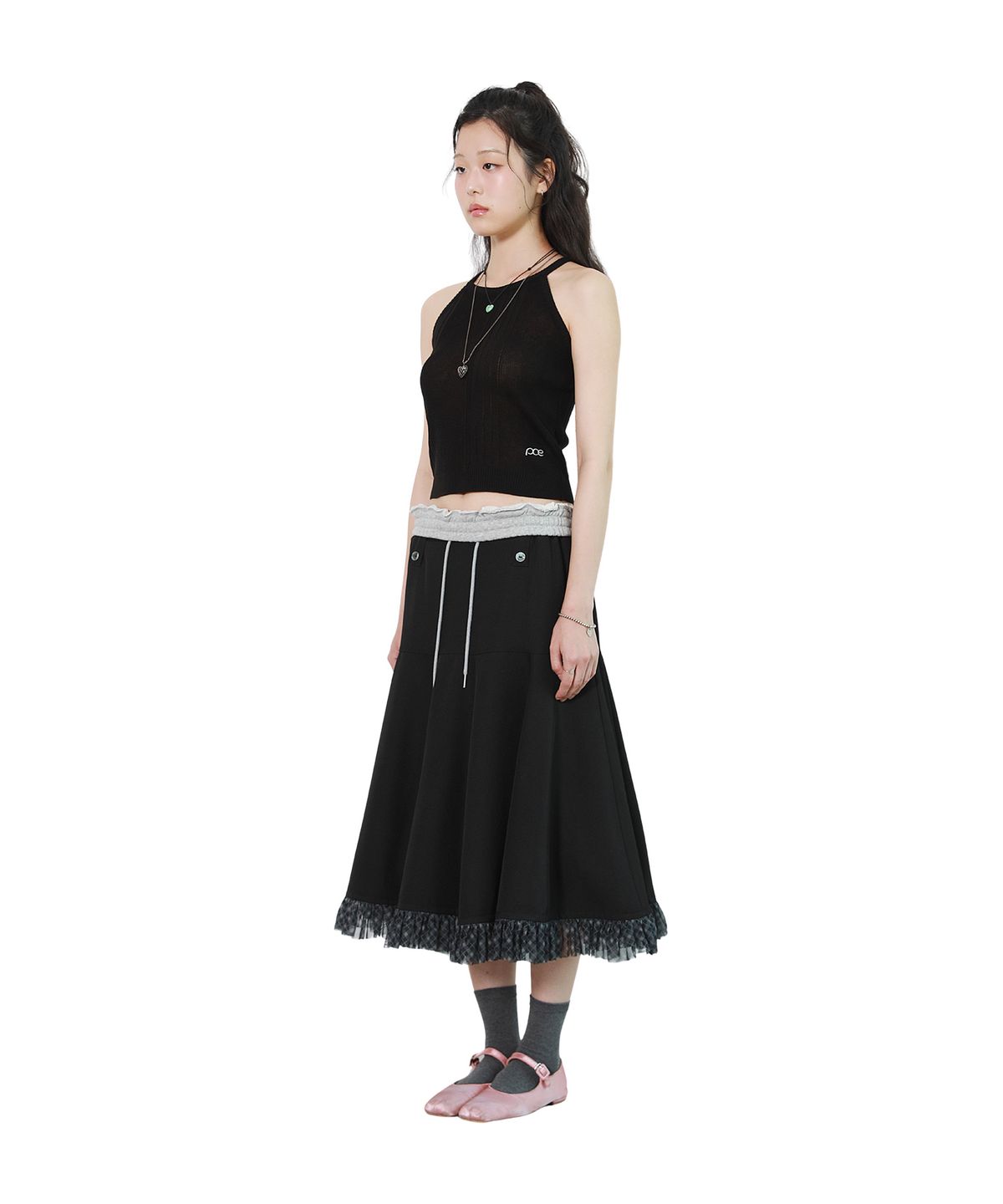 피스메이커(PIECE MAKER) RIBBED HALTER NECK KNIT (BLACK)