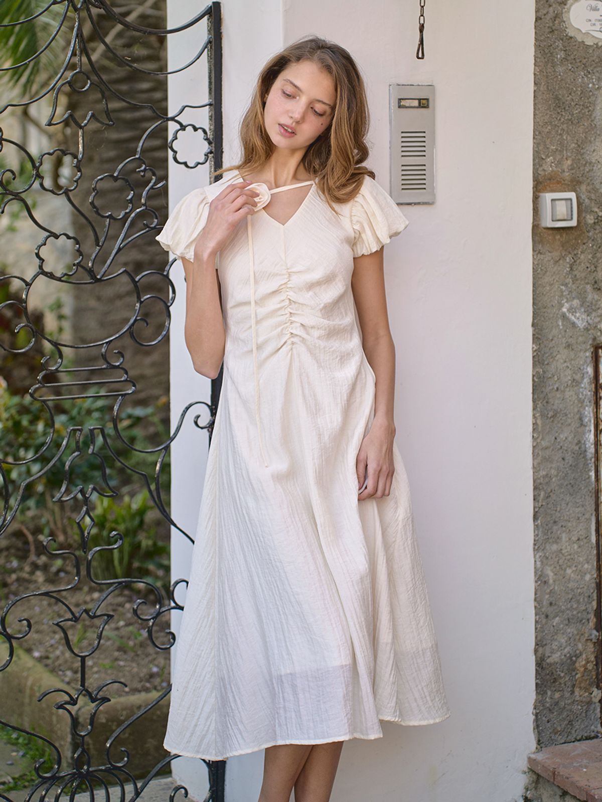 랭앤루(LANGNLU) SORA Shirring Dress(소라)_CREAM