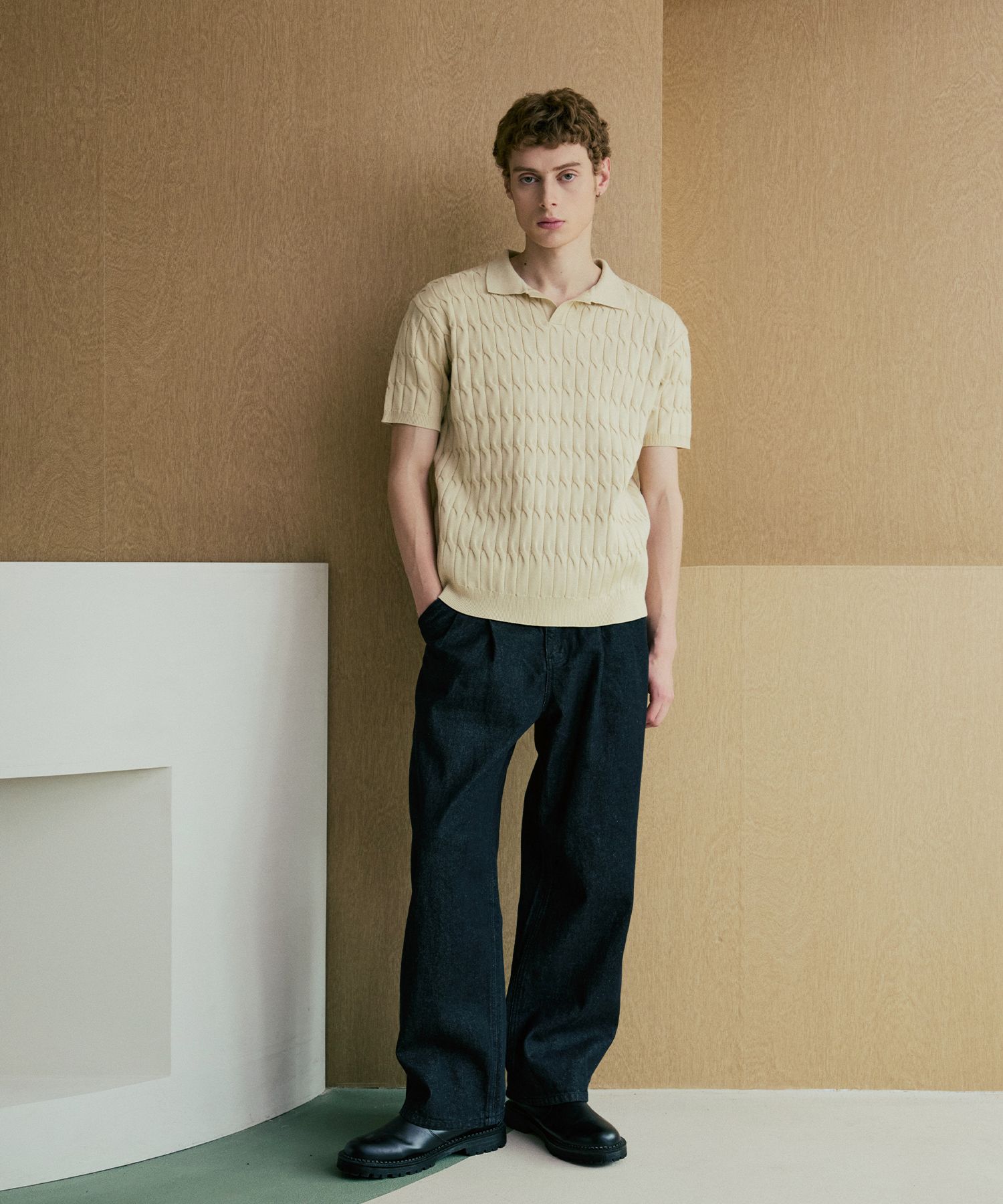 トップス NODUSix Cable Collar Short Sleeve Knit MUSINSA公式 | NODU Six Cable Collar Short Sleeve Knit [Beige]