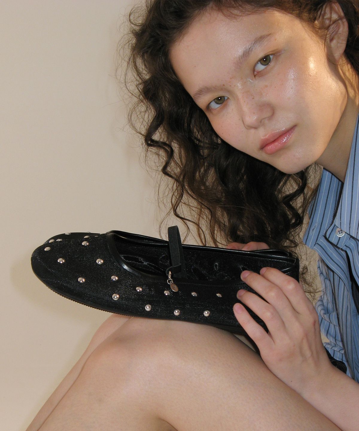 포기무디(FOGGY MOODY) Bliss 0025. Studded Mesh Flat - 5colors