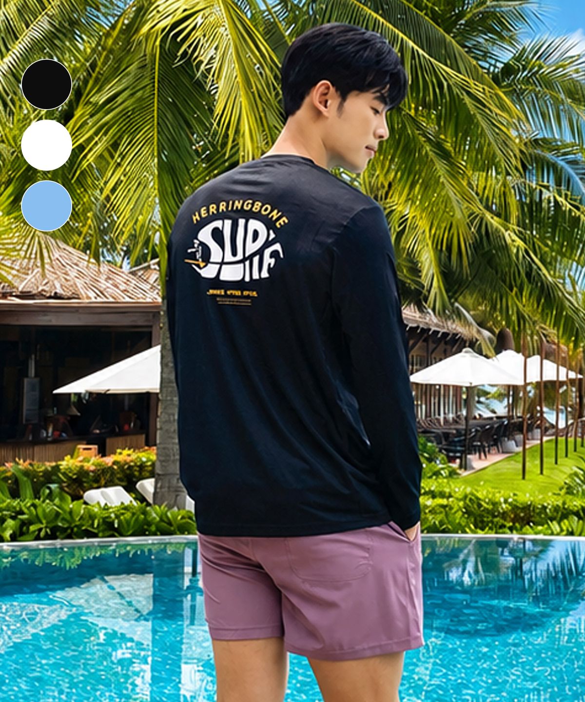 헤링본(HERRINGBONE) 남자 세미 루즈핏 롱슬리브 빅사이즈 래쉬가드 비치웨어 상의 / RI381M