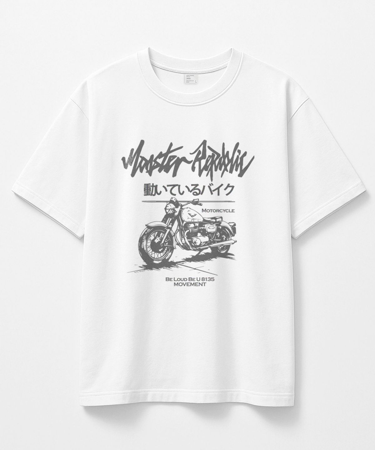 몬스터리퍼블릭(MONSTER REPUBLIC) 모터싸이클 빈티지 그레이 티셔츠 화이트_8135
