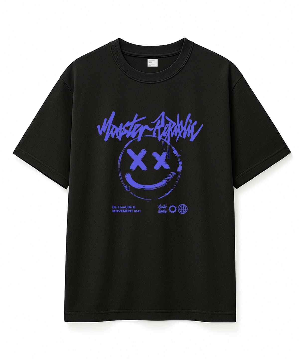 몬스터리퍼블릭(MONSTER REPUBLIC) 스마일 파스텔 블루 티셔츠 블랙_8141