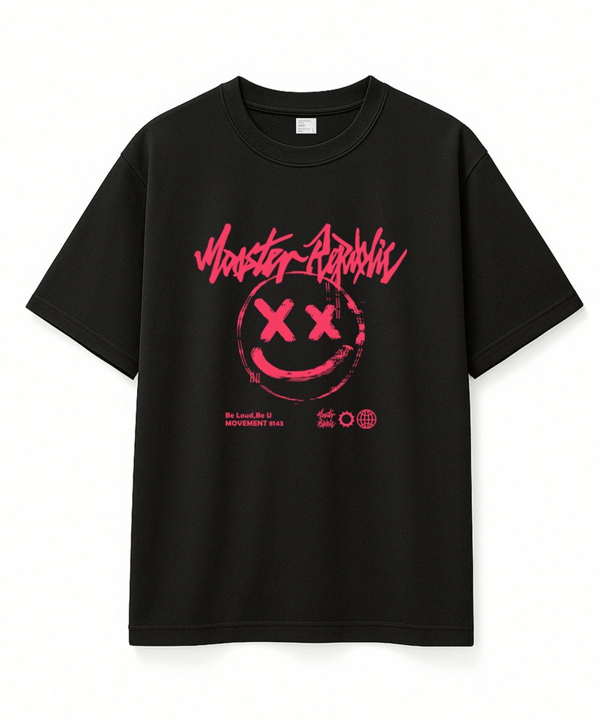 몬스터리퍼블릭(MONSTER REPUBLIC) 스마일 파스텔 핑크 티셔츠 블랙_8143