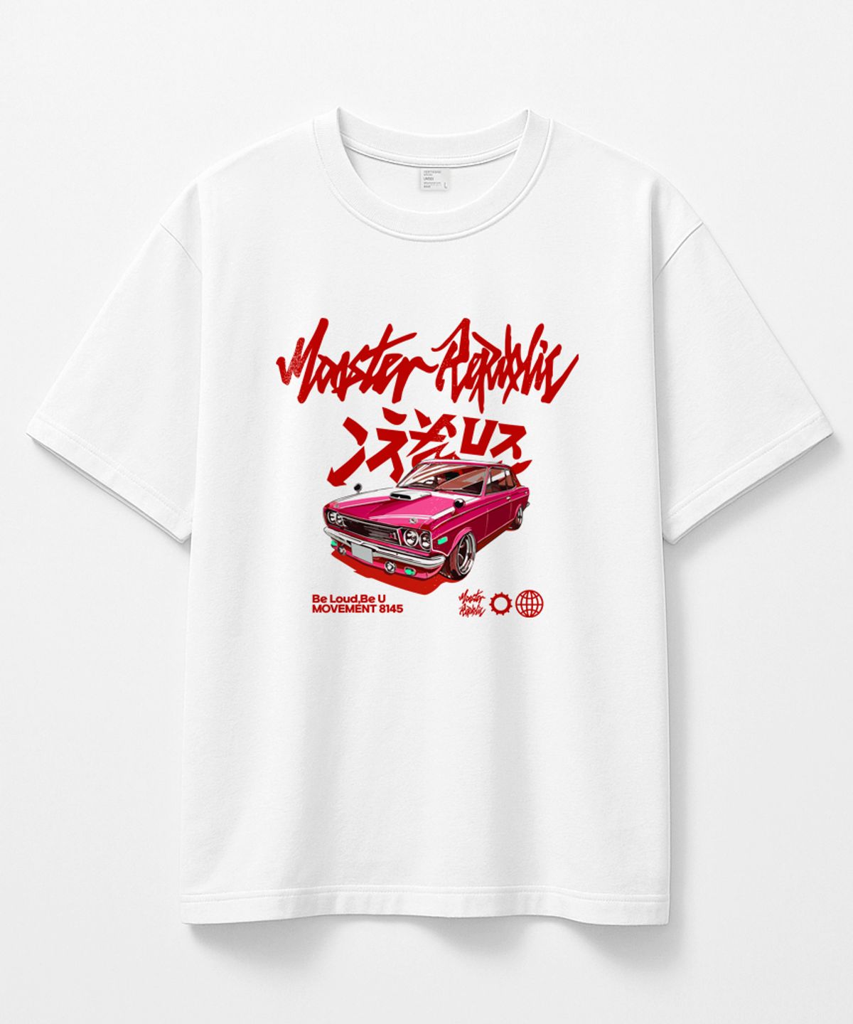 몬스터리퍼블릭(MONSTER REPUBLIC) 레트로 드리프트 레드 티셔츠 화이트_8145