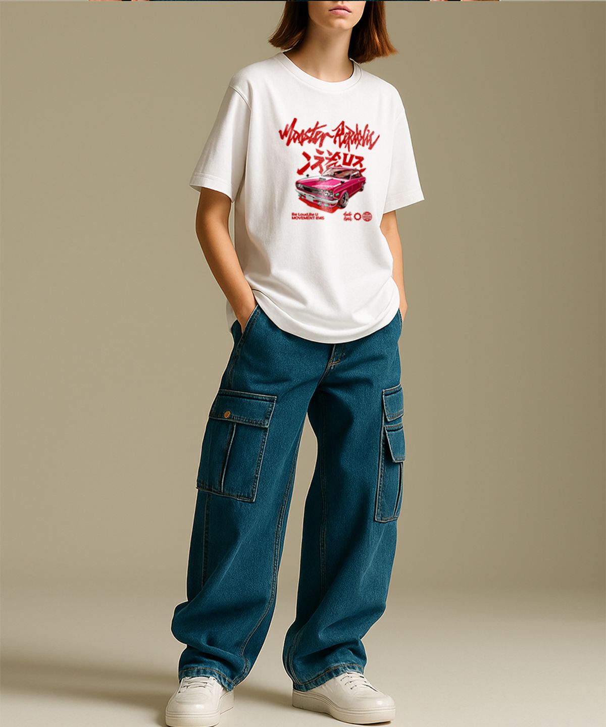 몬스터리퍼블릭(MONSTER REPUBLIC) 레트로 드리프트 레드 티셔츠 화이트_8145