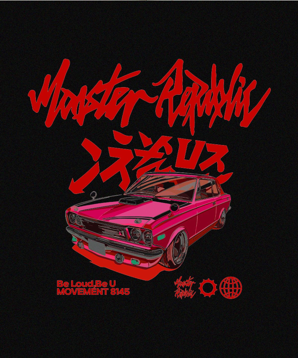 몬스터리퍼블릭(MONSTER REPUBLIC) 레트로 드리프트 레드 티셔츠 블랙_8145