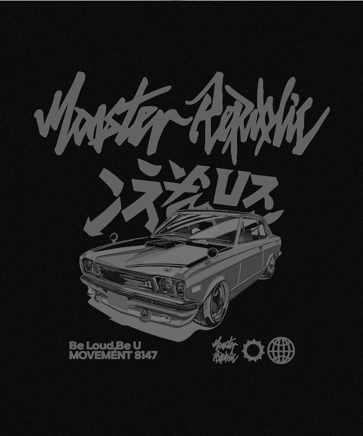몬스터리퍼블릭(MONSTER REPUBLIC) 레트로 드리프트 그레이 티셔츠 블랙_8147