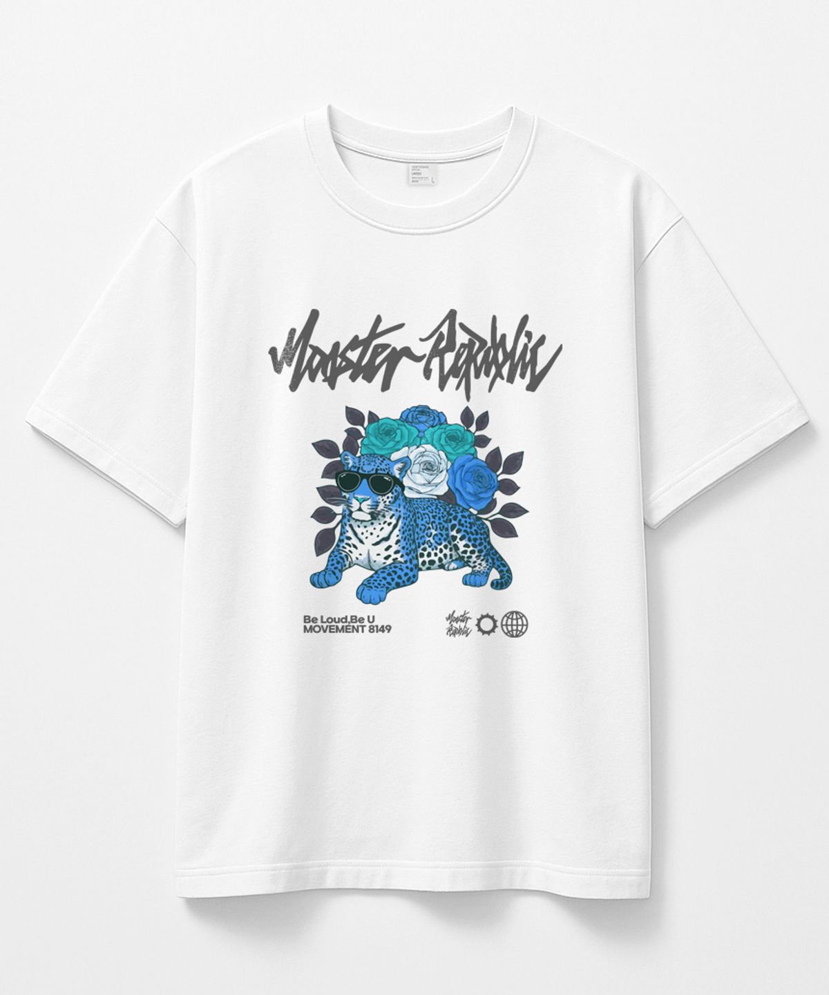 몬스터리퍼블릭(MONSTER REPUBLIC) 레오파드 가든 블루 티셔츠 화이트_8149