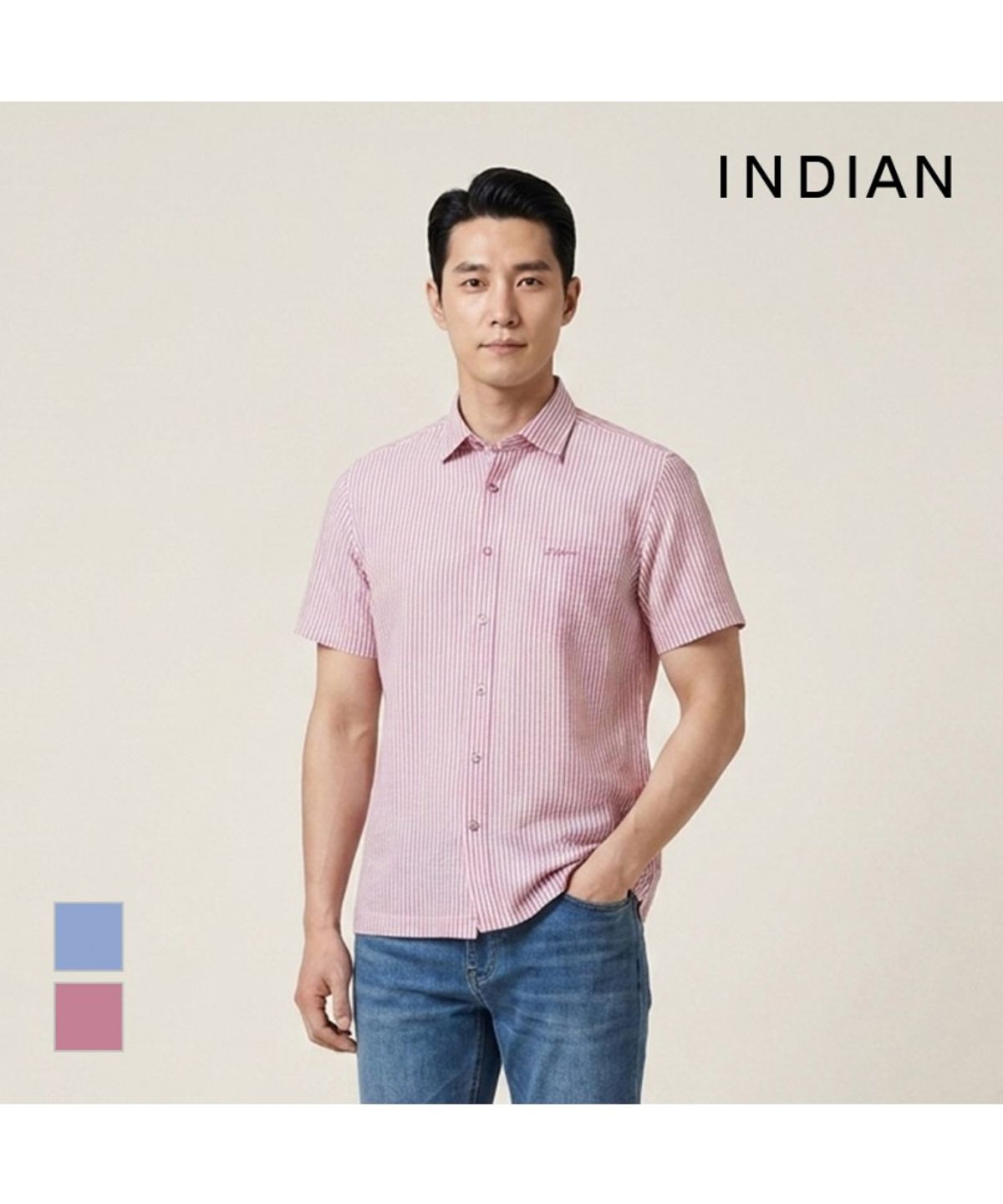 인디안(INDIAN) 스트라이프 프린트 반팔_MITNS3M3501