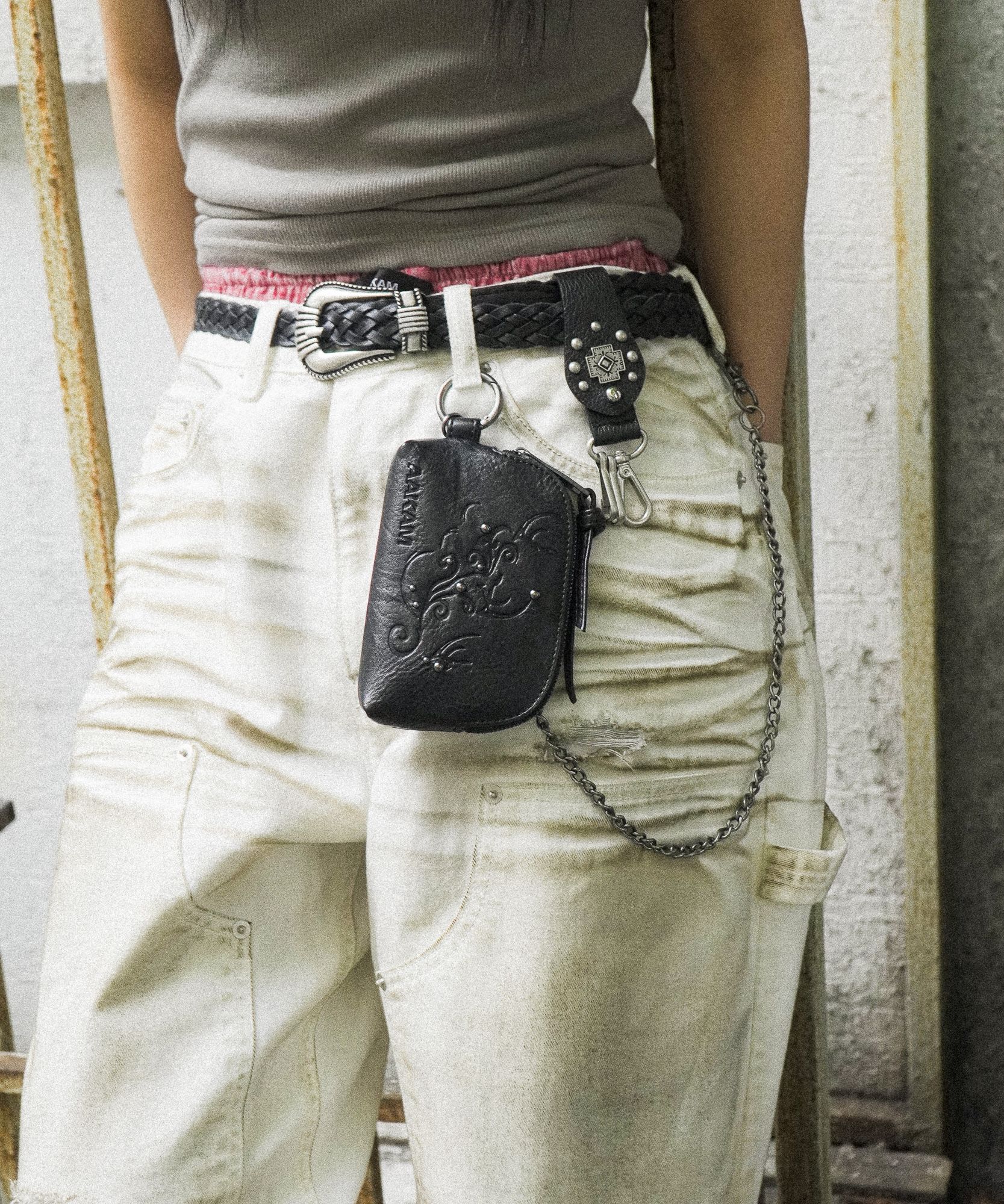 MUSINSA | AAKAM Studded Chain Wallet (Black)