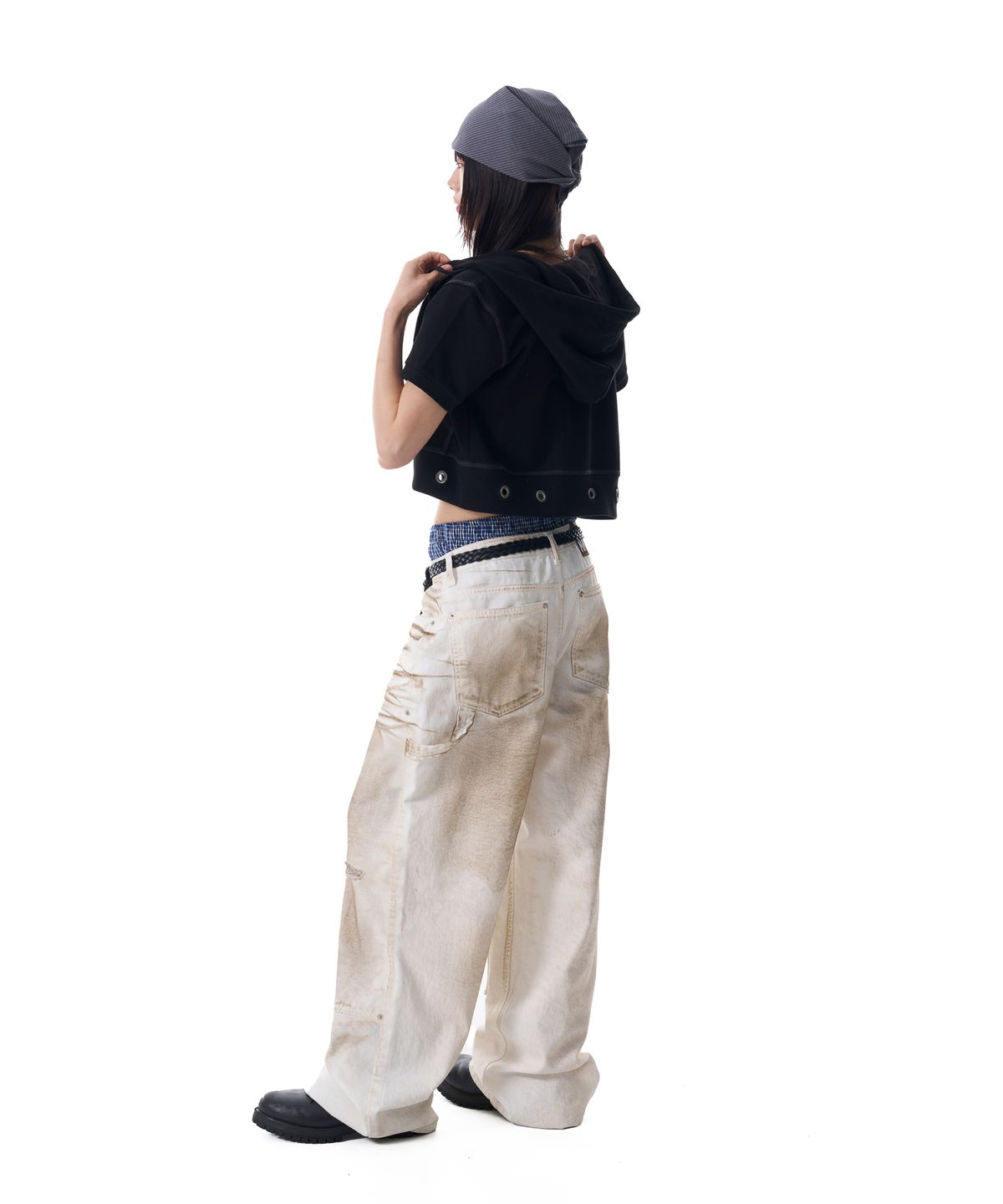 아캄(AAKAM) Dirty Washed Double Knee Cotton Pants (White)