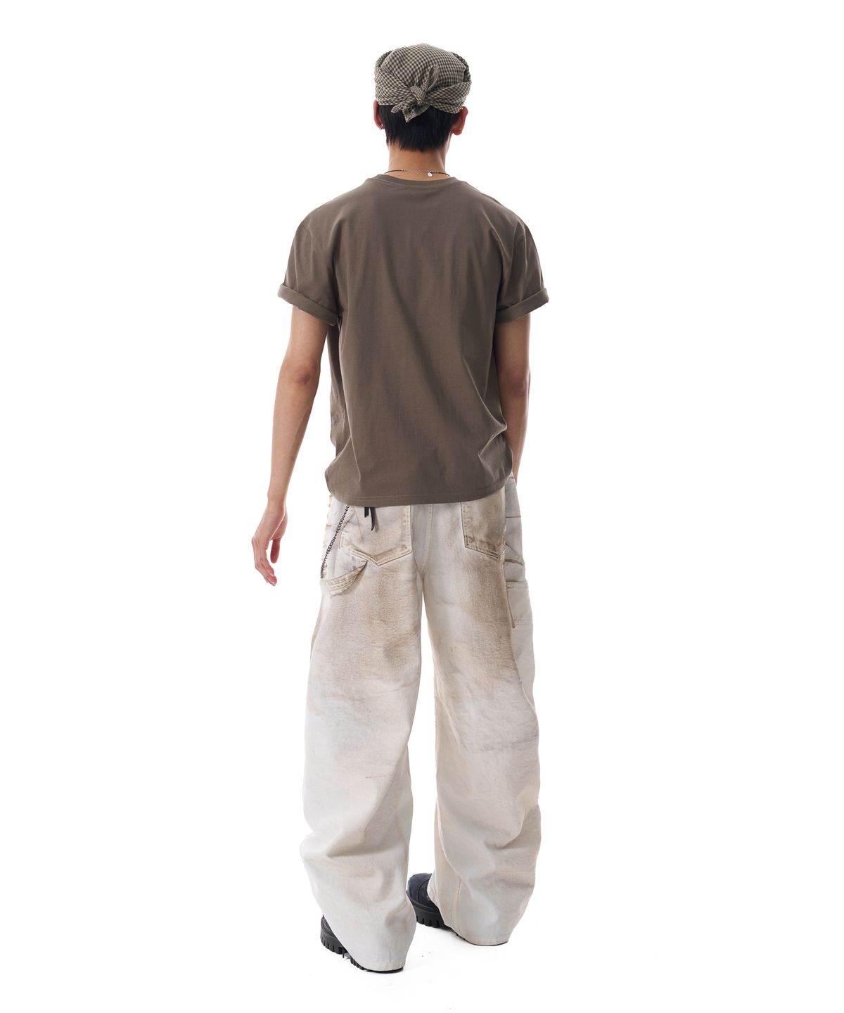 아캄(AAKAM) Dirty Washed Double Knee Cotton Pants (White)