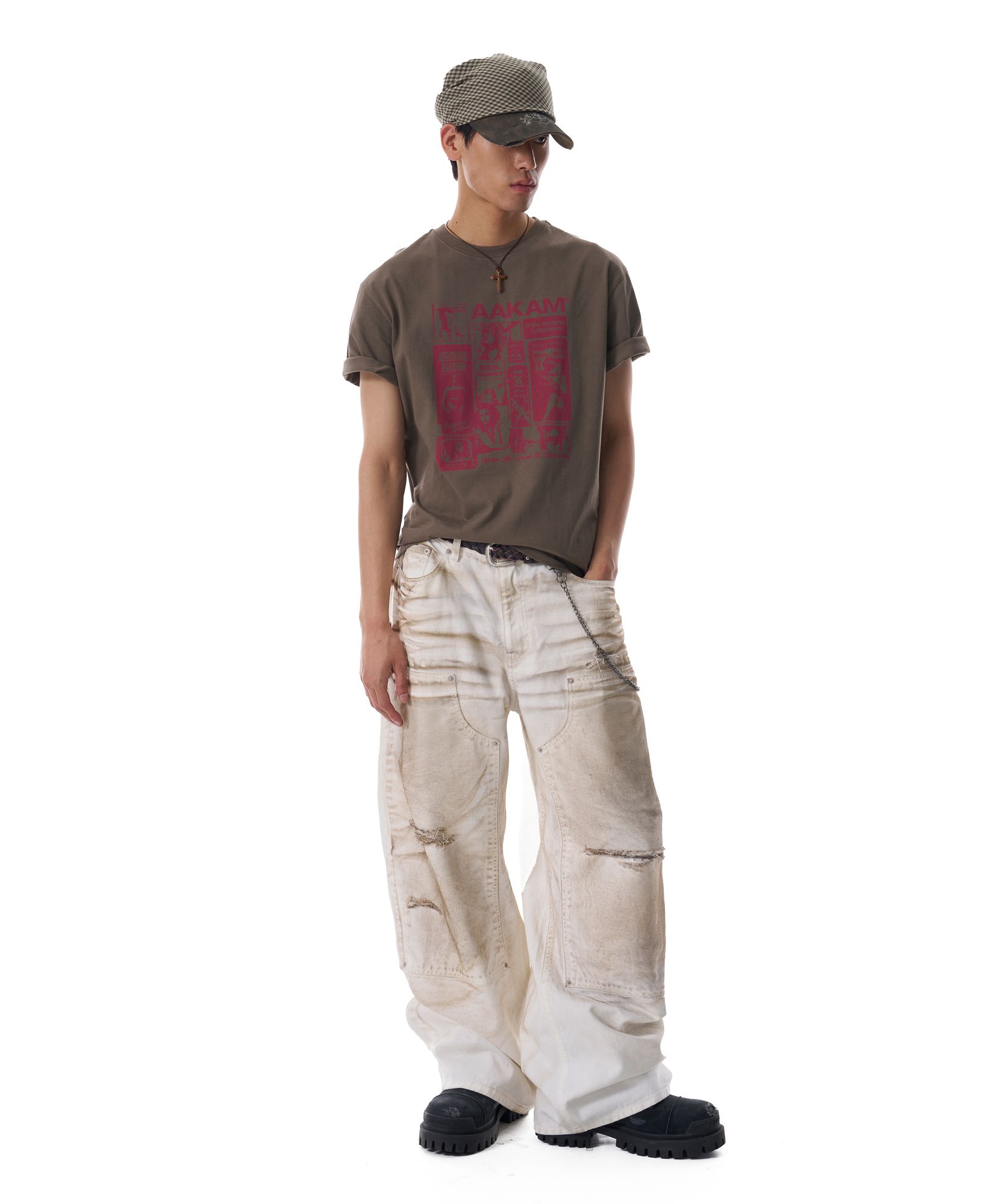 AAKAM ■ Dirty Washed Double Knee Cotton Pants デニム MUSINSA | AAKAM Dirty Washed Double Knee Cotton Pants (White)