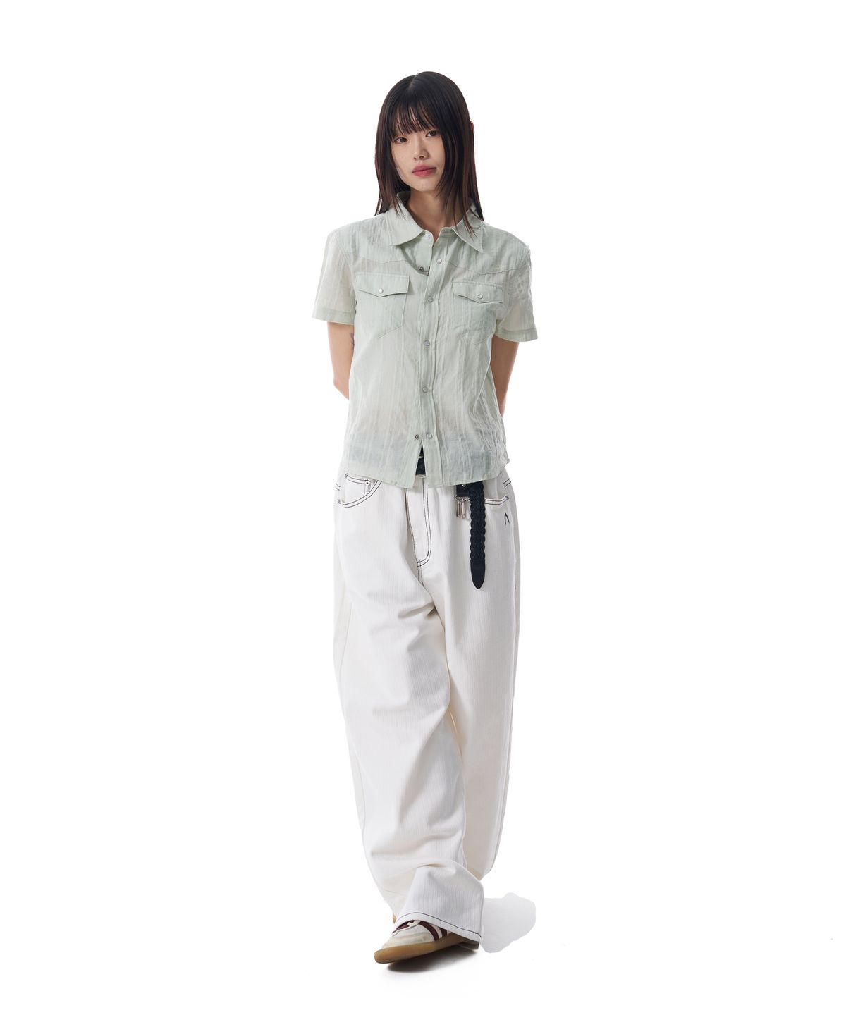 아캄(AAKAM) Cinch Back Cotton Pants (Ivory)