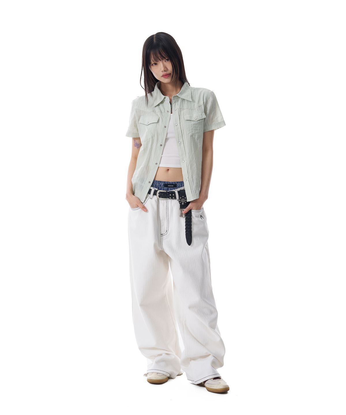 아캄(AAKAM) Cinch Back Cotton Pants (Ivory)