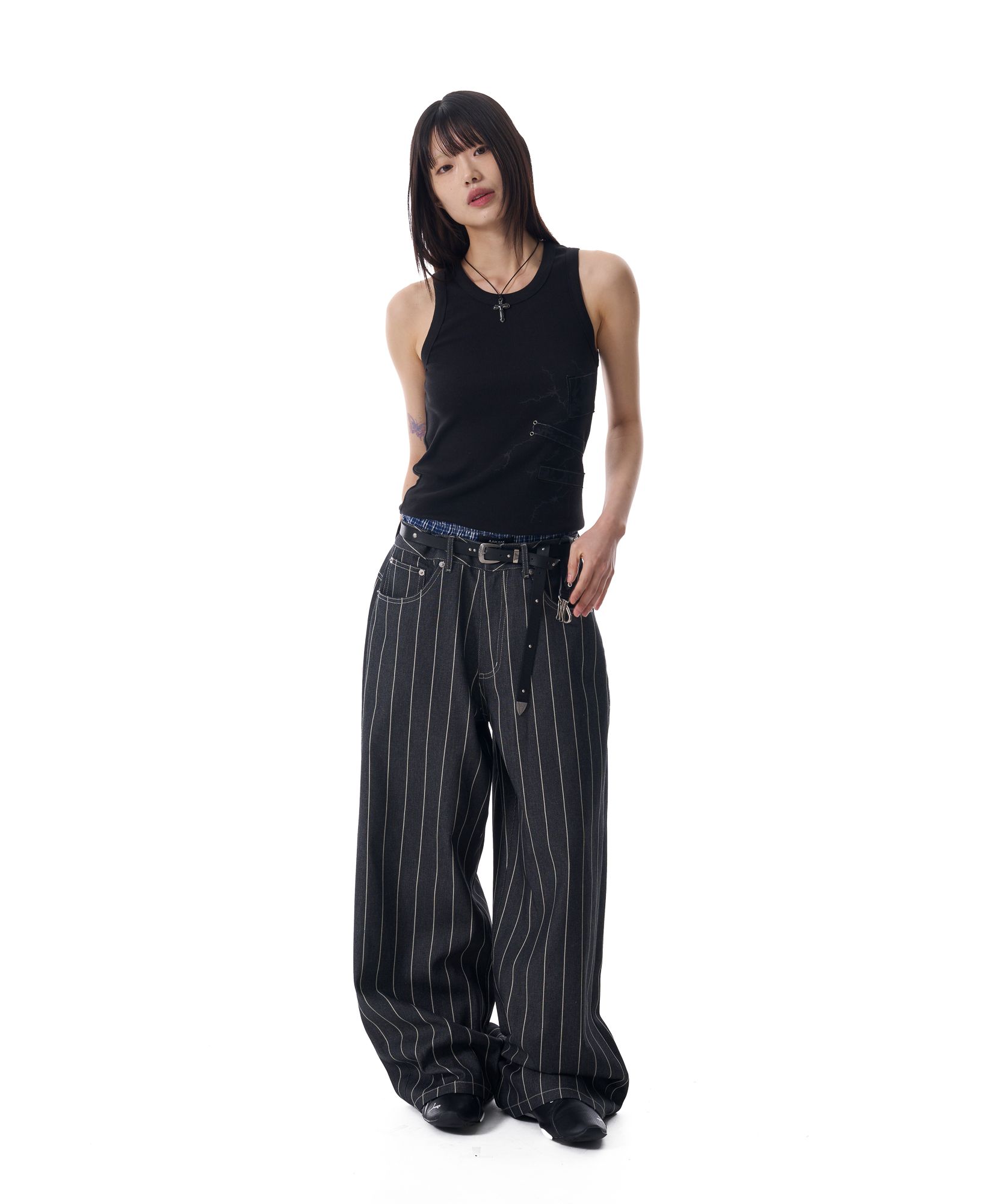 デニム・ジーパン AAKAM Cinch Back Denim Pants 2 Colors MUSINSA | AAKAM Cinch Back Denim Pants (Black)