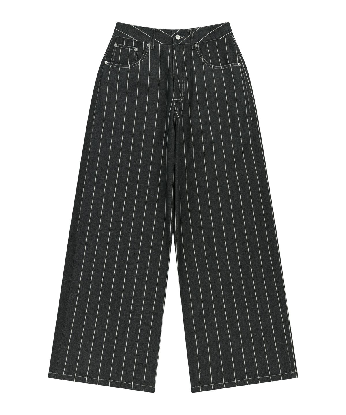 아캄(AAKAM) Striped Cinch Back Denim Pants (Black)