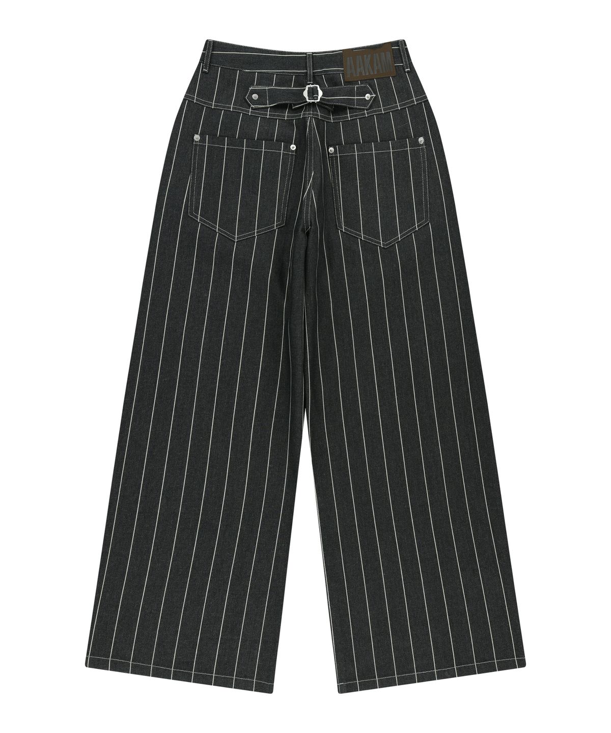 아캄(AAKAM) Striped Cinch Back Denim Pants (Black)