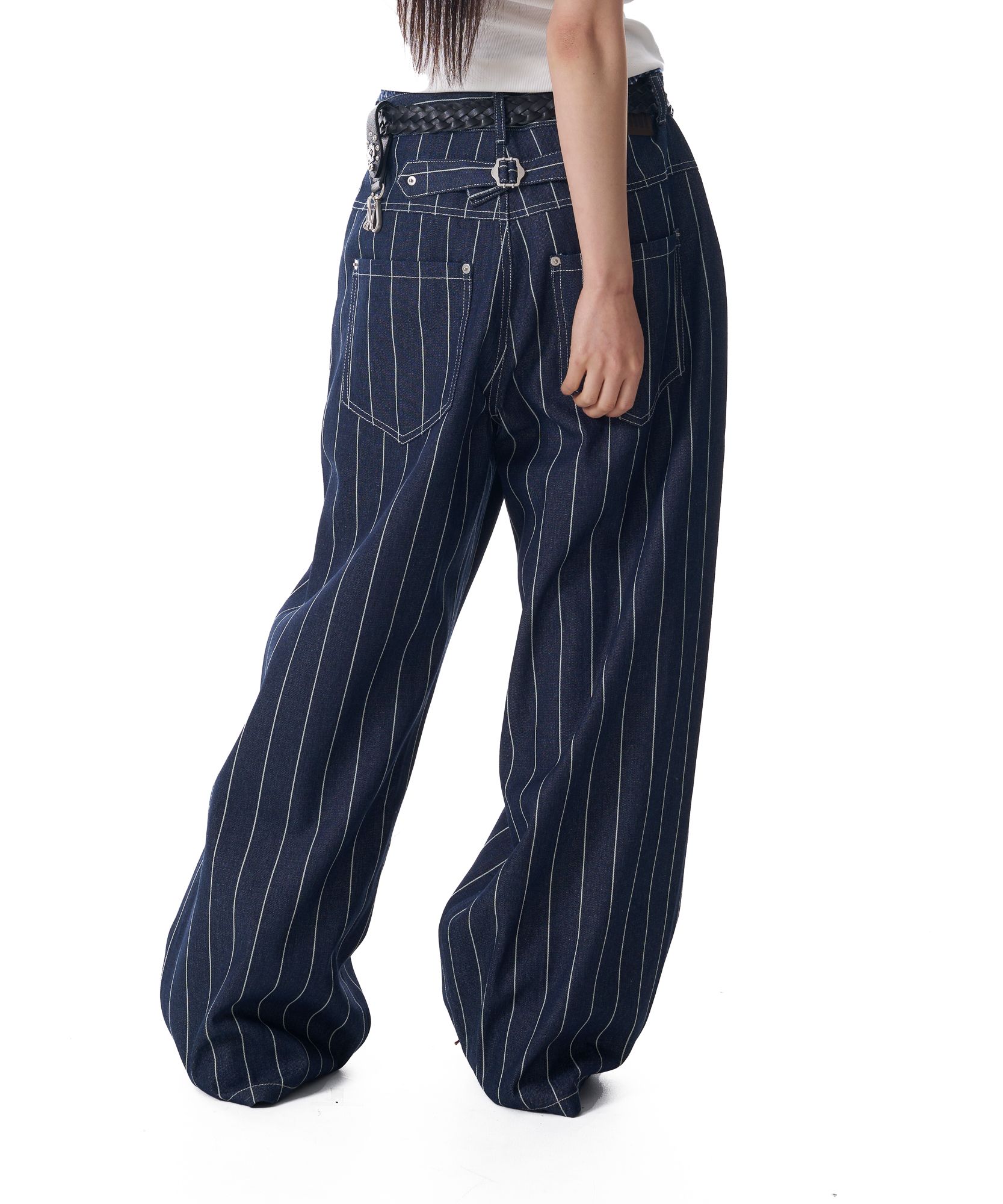 ●AAKAM● 25SS Striped Cinch Back Denim Pants MUSINSA | AAKAM Striped Cinch Back Denim Pants (Blue)