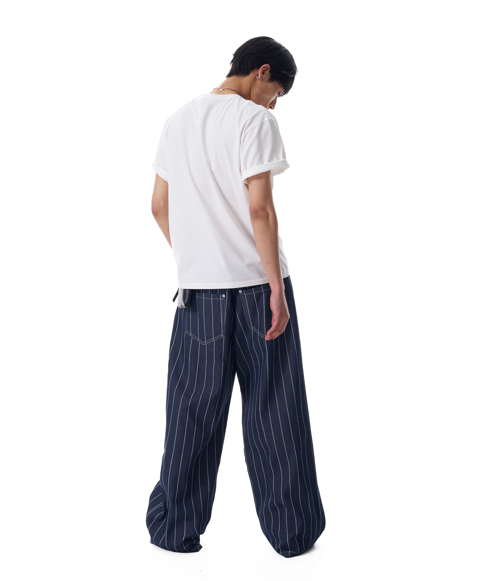 デニム・ジーパン AAKAM Striped Cinch Back Denim Pants 5SH057 MUSINSA | AAKAM Striped Cinch Back Denim Pants (Blue)