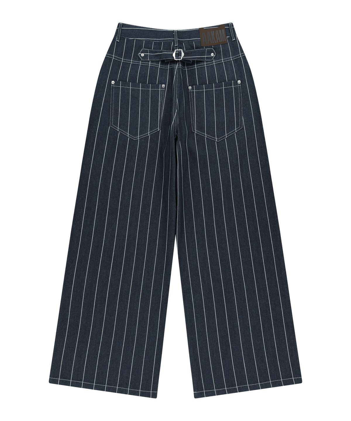 아캄(AAKAM) Striped Cinch Back Denim Pants (Blue)