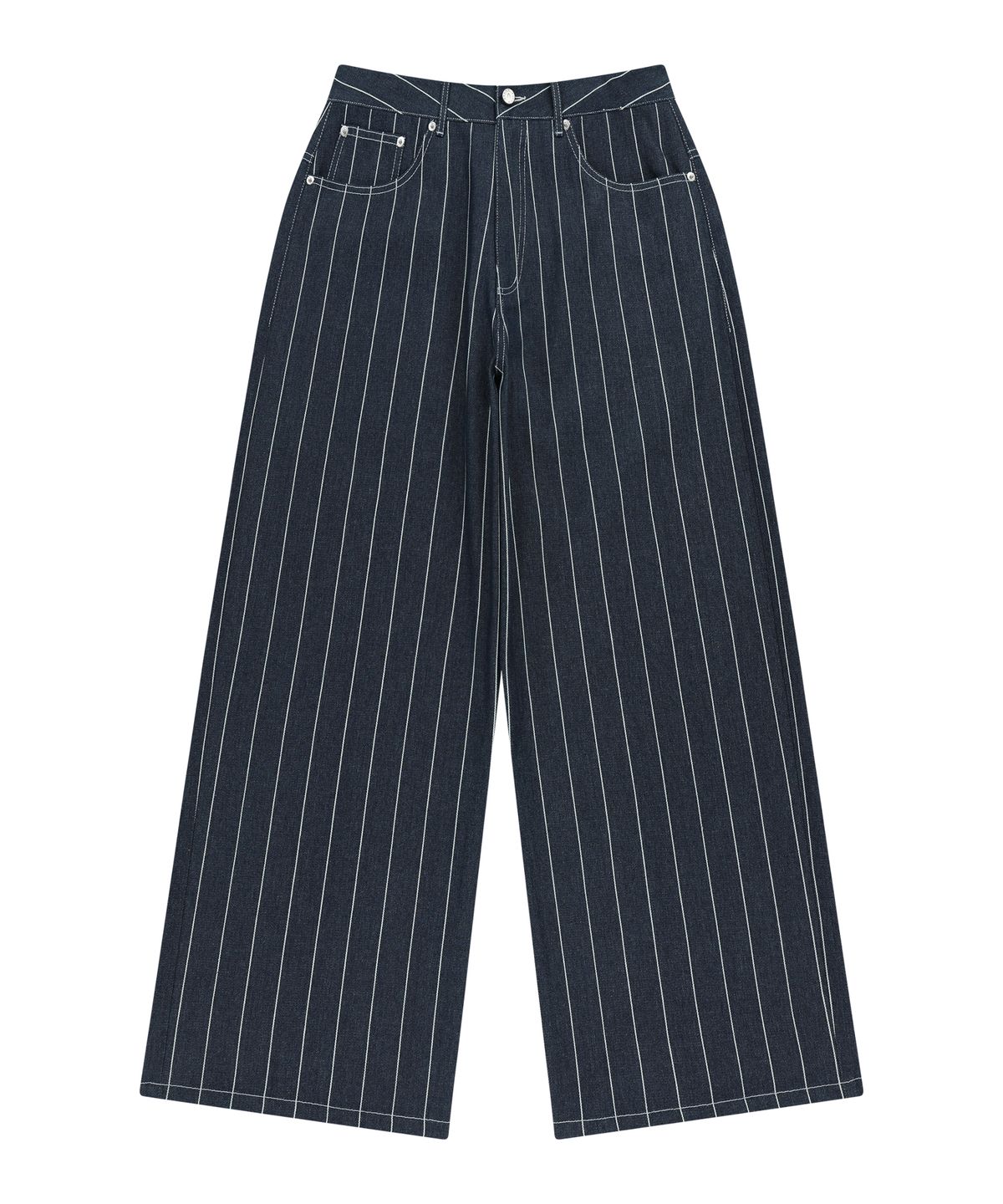 아캄(AAKAM) Striped Cinch Back Denim Pants (Blue)