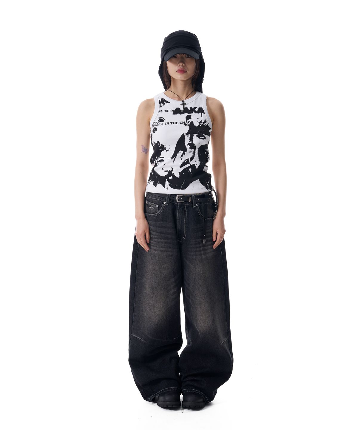 아캄(AAKAM) Embossing Logo Denim Pants (Black)
