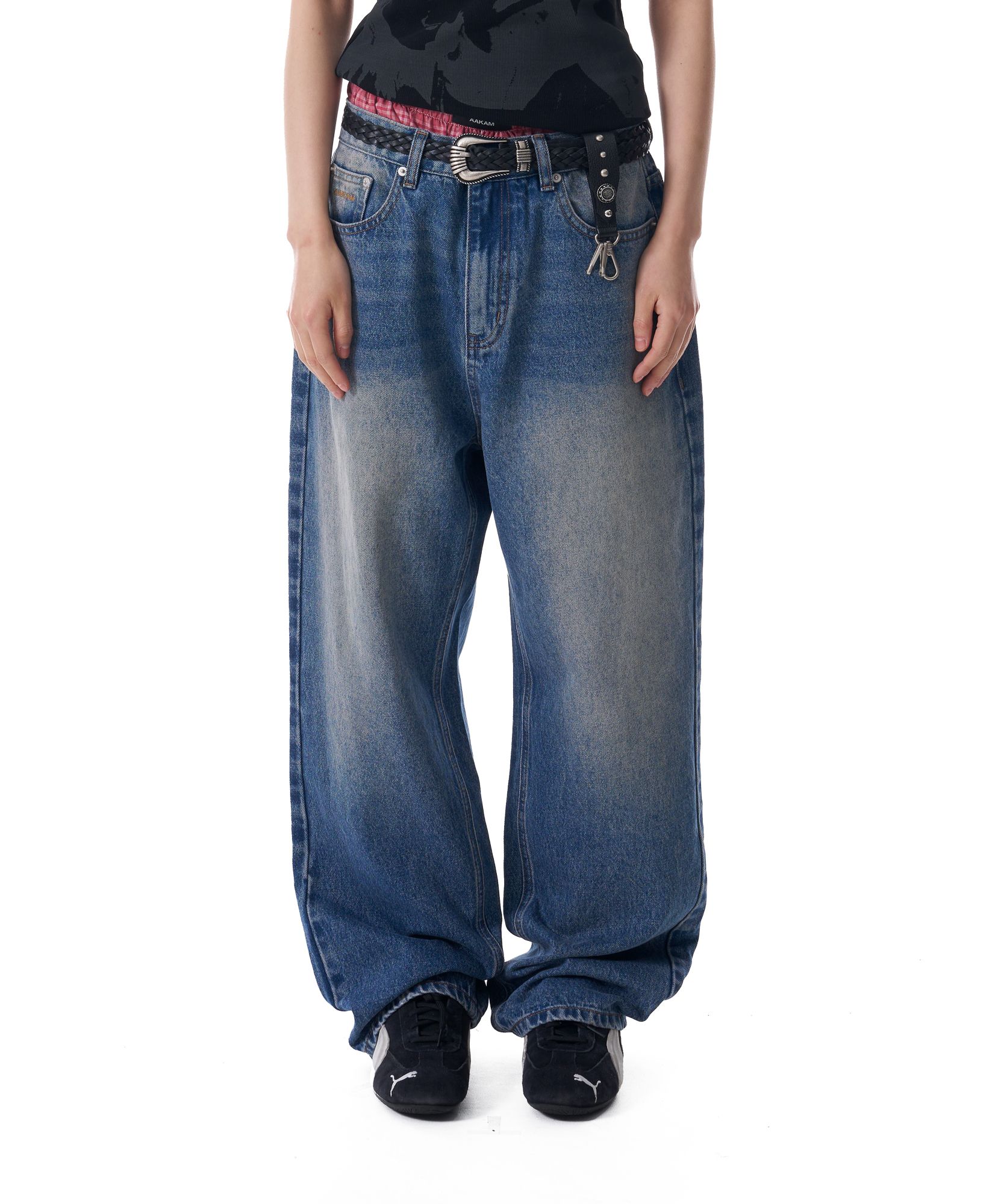 MUSINSA公式 | AAKAM Tapered Denim Pants (Washed Blue)