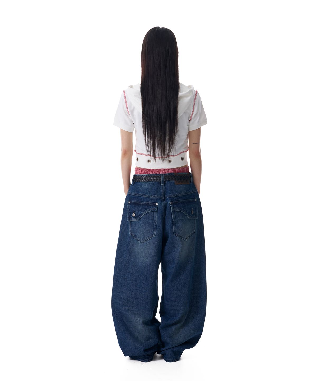 아캄(AAKAM) Knee Incision Washed Denim Pants (Blue)