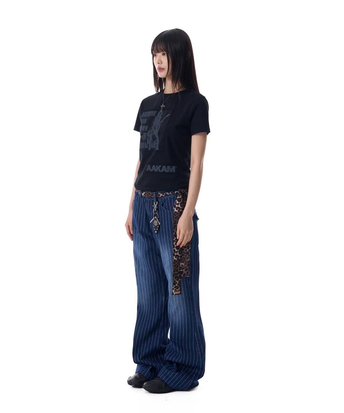 아캄(AAKAM) Striped Flare Denim Pants (Blue)