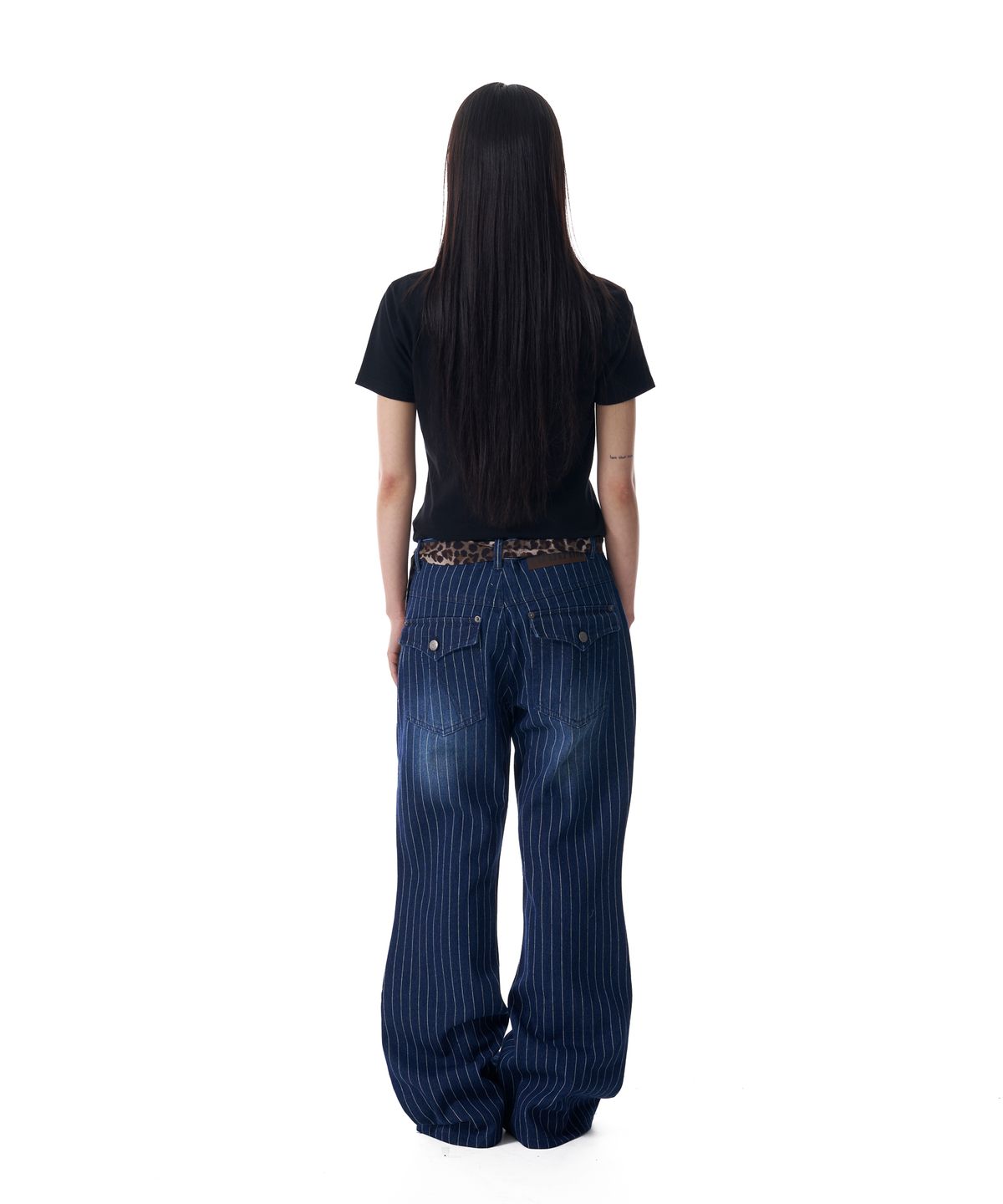 아캄(AAKAM) Striped Flare Denim Pants (Blue)