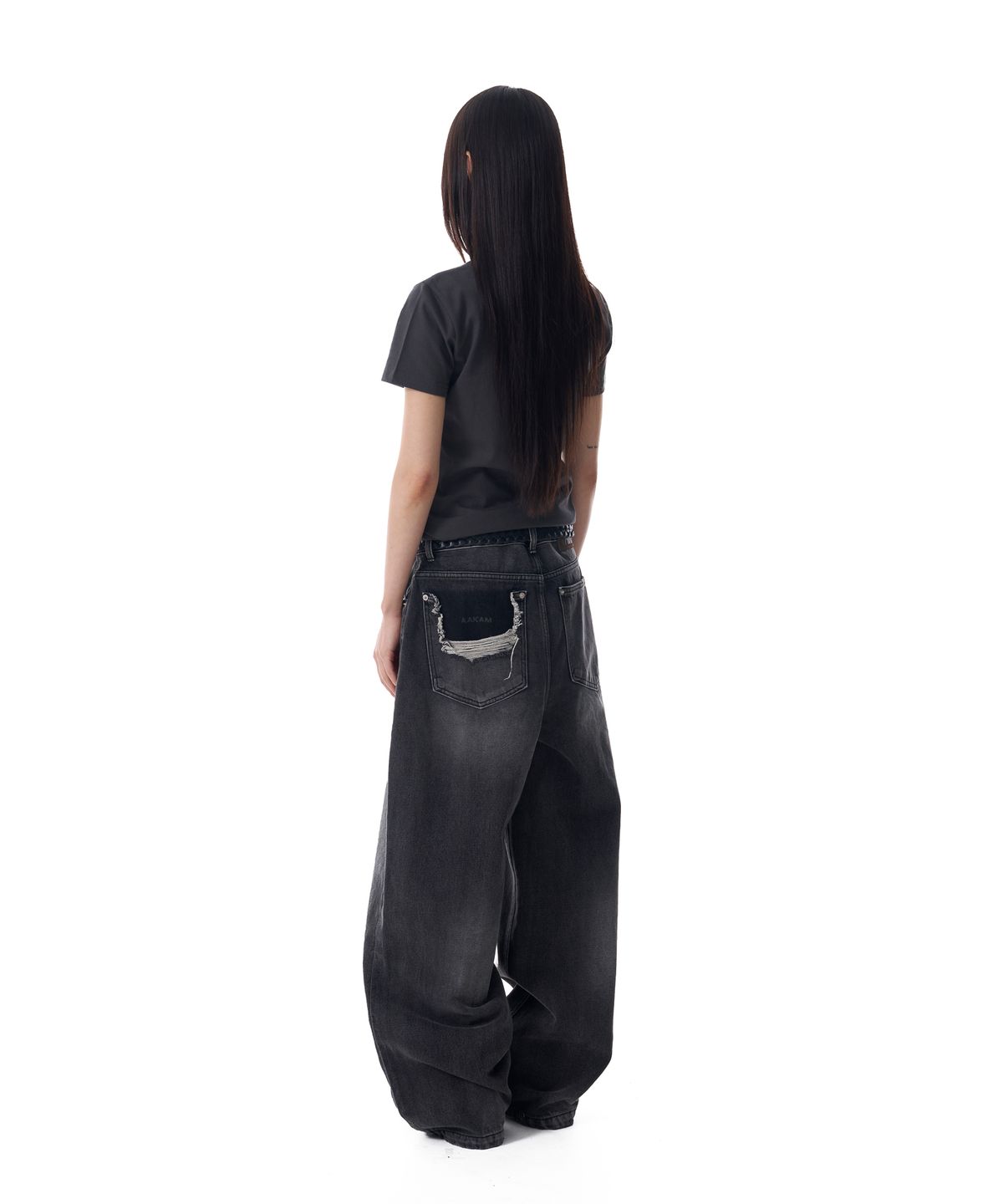 아캄(AAKAM) Distressed Pocket Denim Pants (Black)