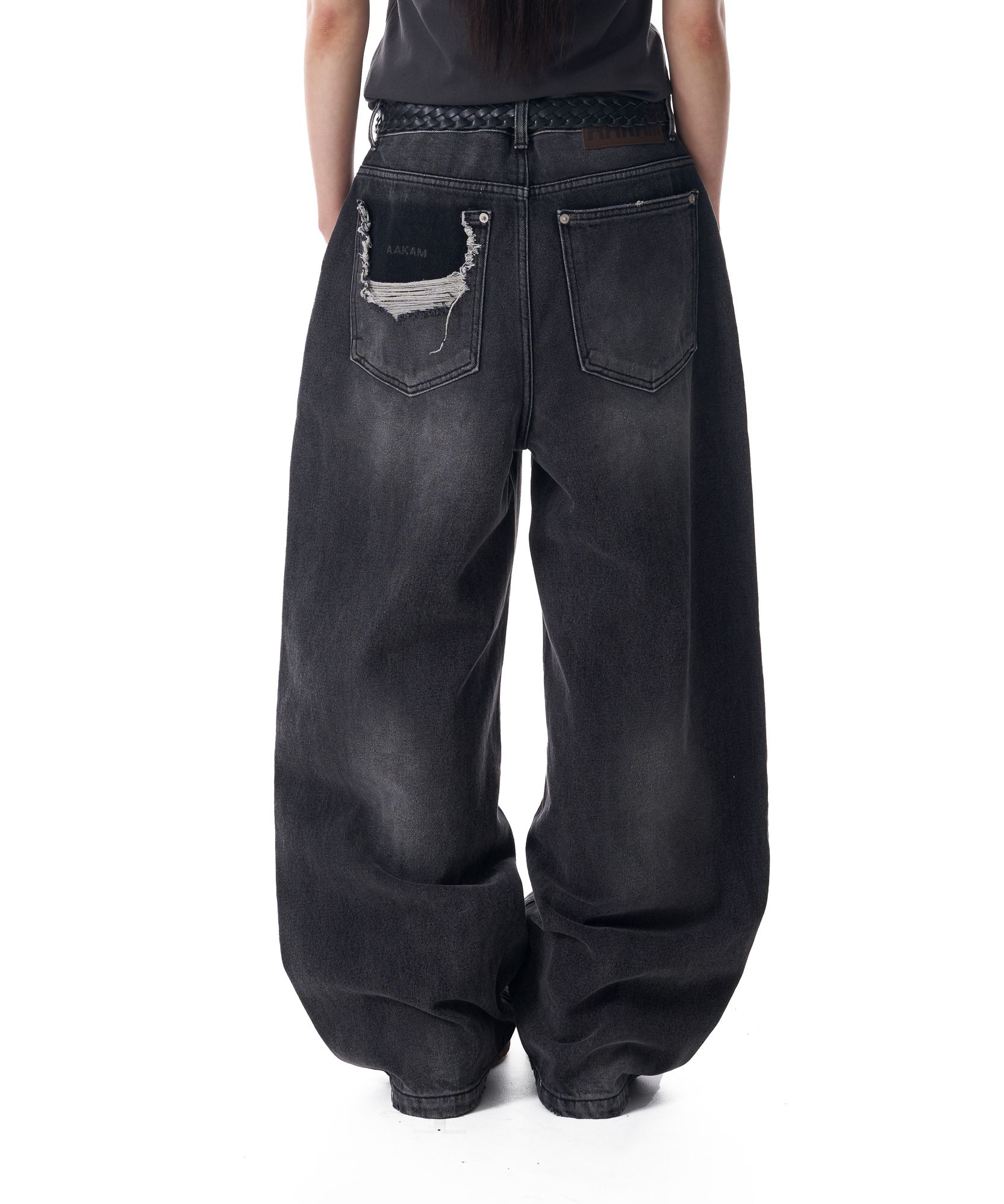 MUSINSA公式 | AAKAM Distressed Pocket Denim Pants (Black)