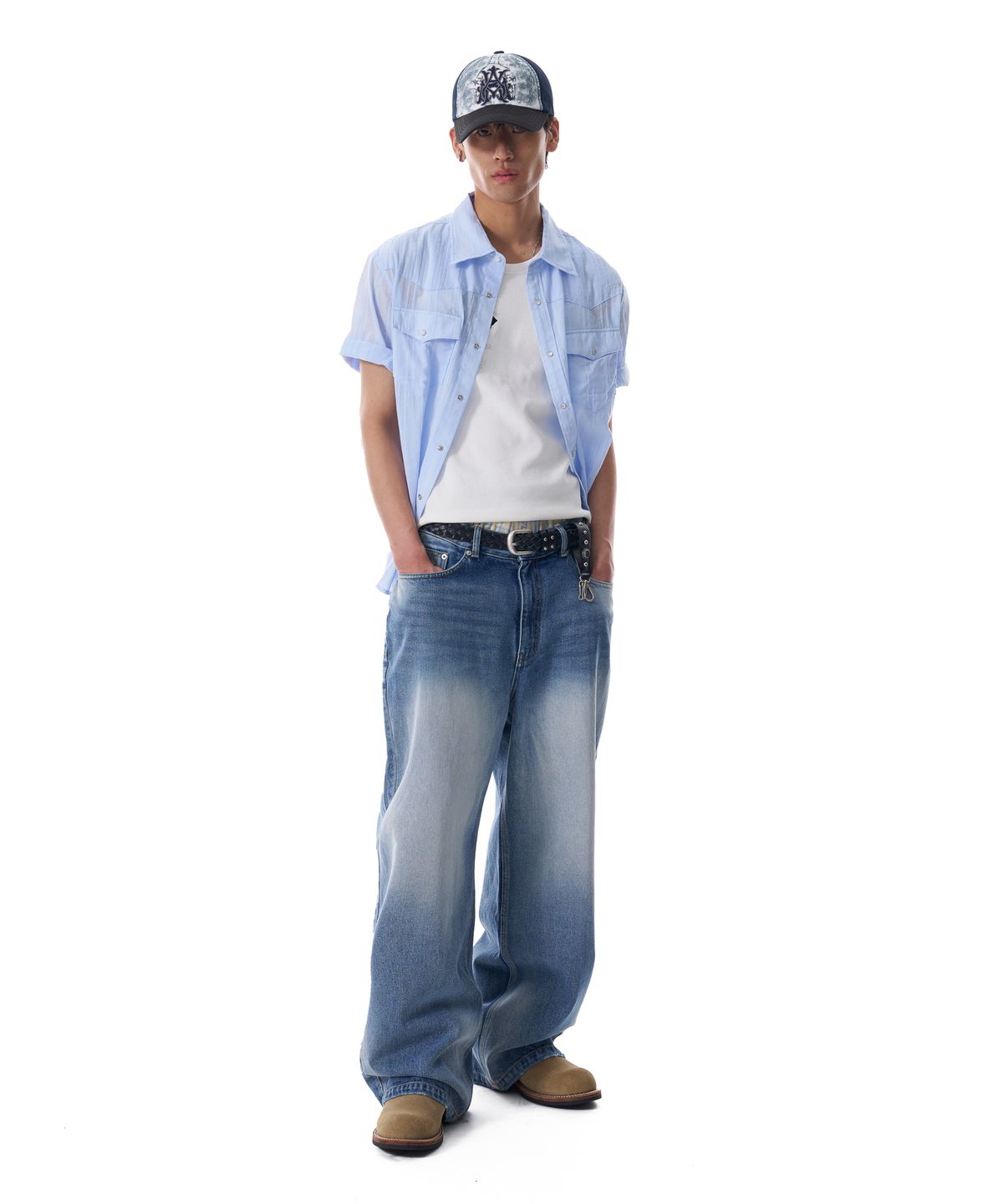 아캄(AAKAM) Distressed Pocket Denim Pants (Blue)