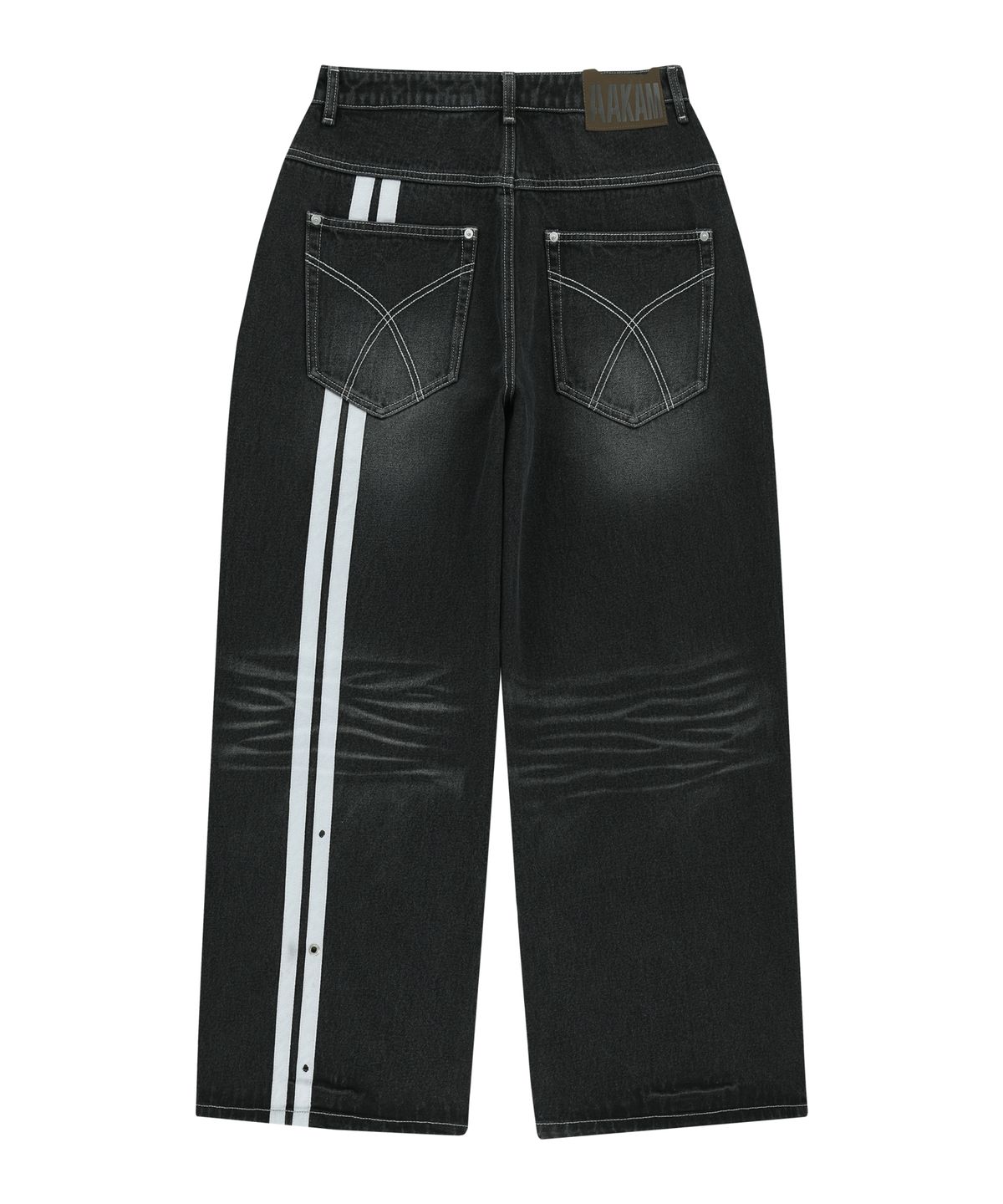 아캄(AAKAM) 2-Lined Eyelet Washed Denim Pants (Black)