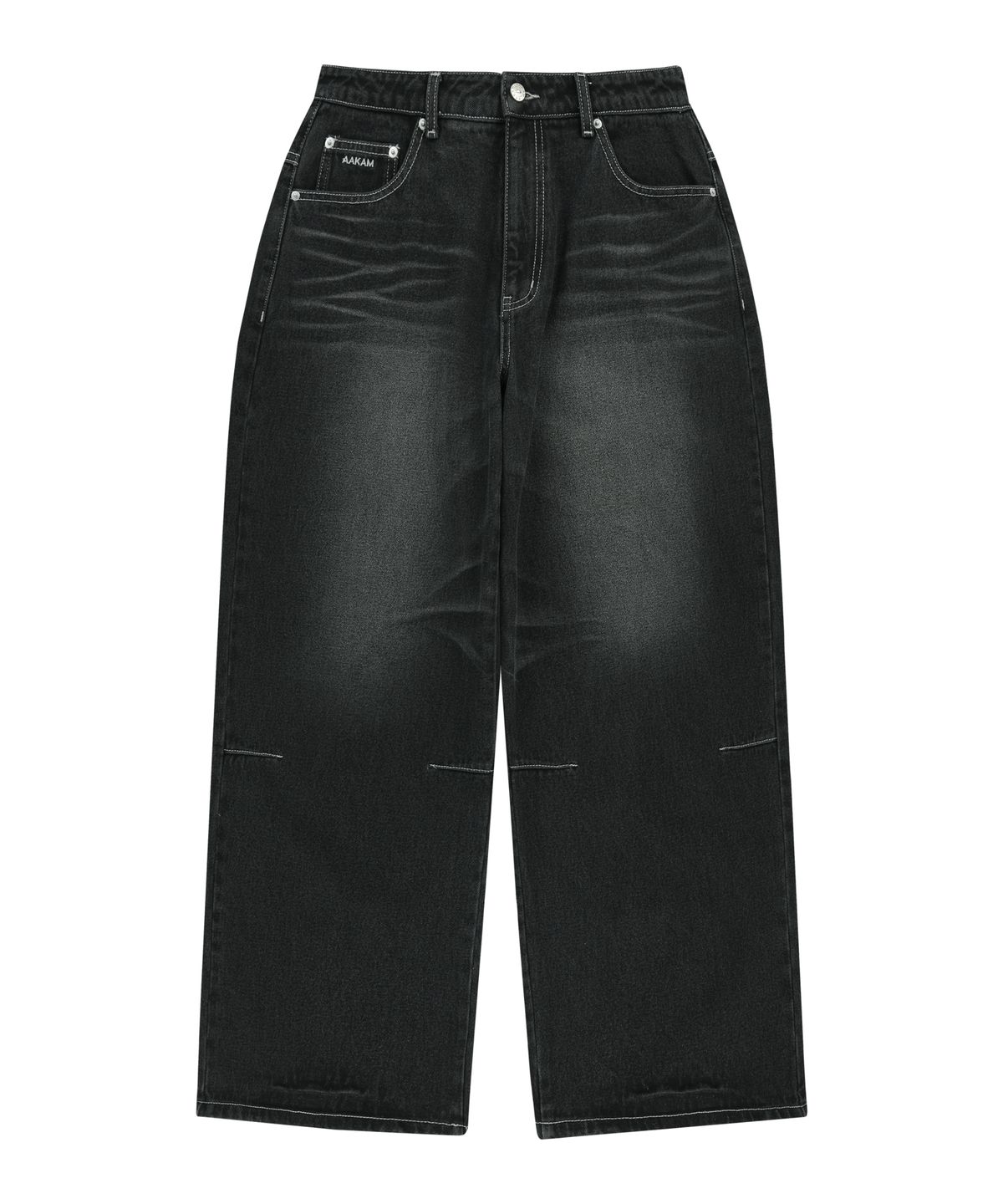 아캄(AAKAM) 2-Lined Eyelet Washed Denim Pants (Black)
