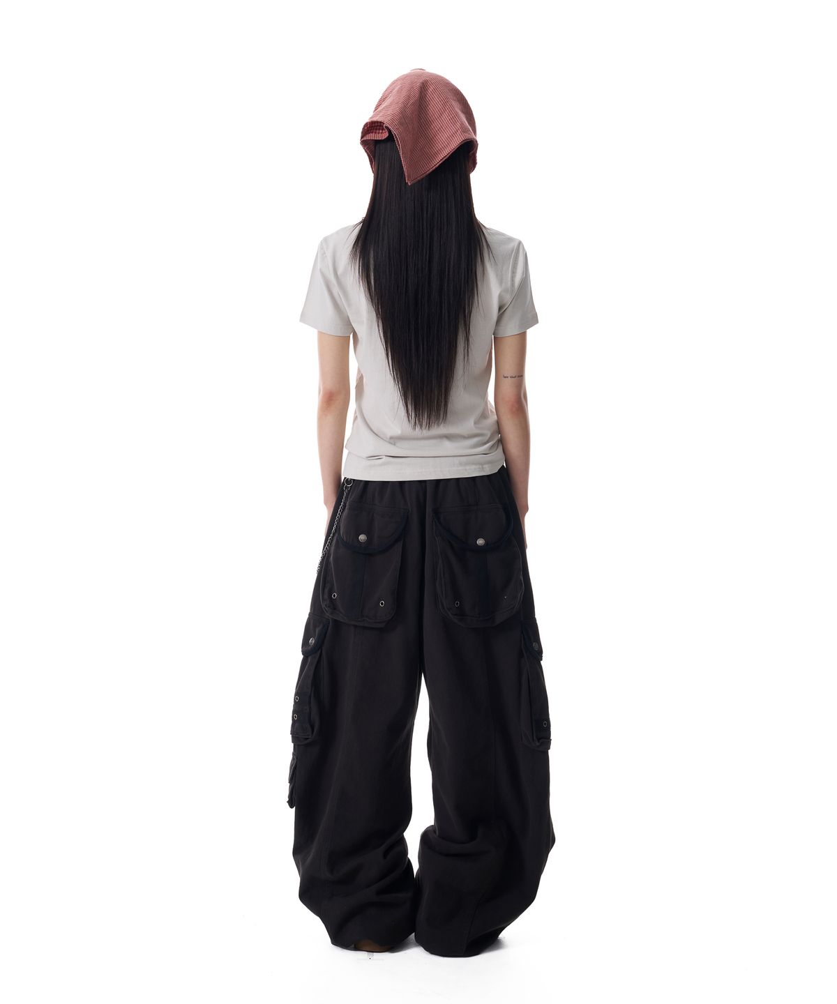 아캄(AAKAM) 98 Knee Pin-Tuck Contrast Cargo Pants (Black)