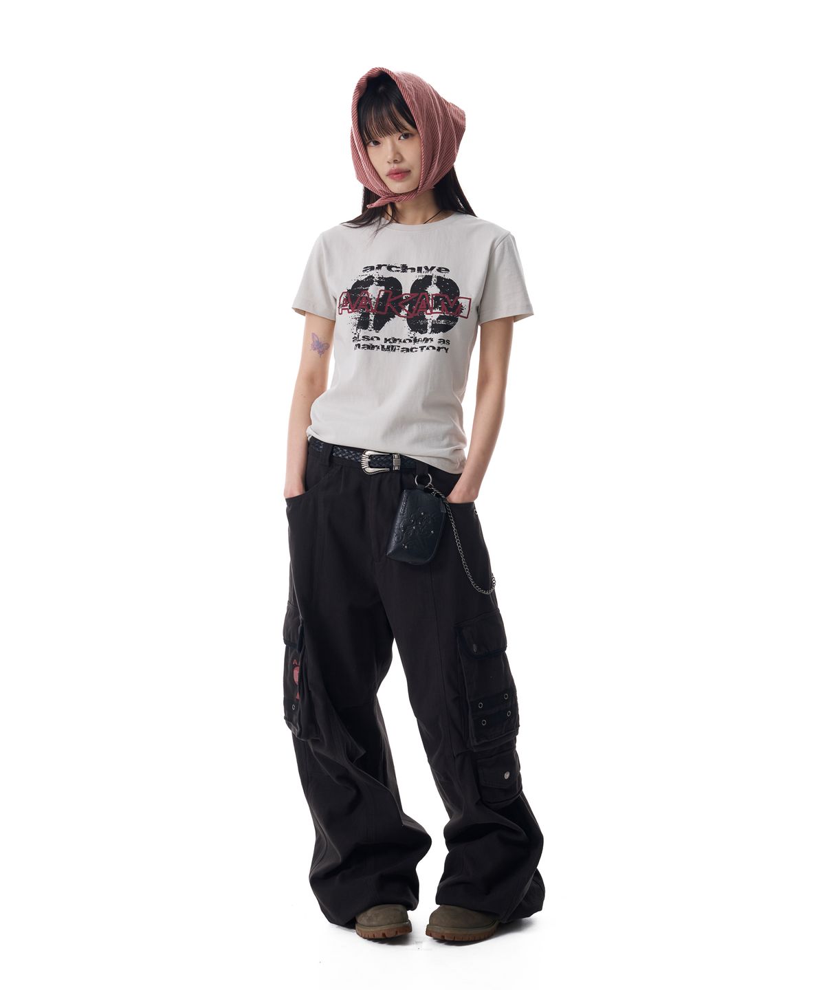 아캄(AAKAM) 98 Knee Pin-Tuck Contrast Cargo Pants (Black)