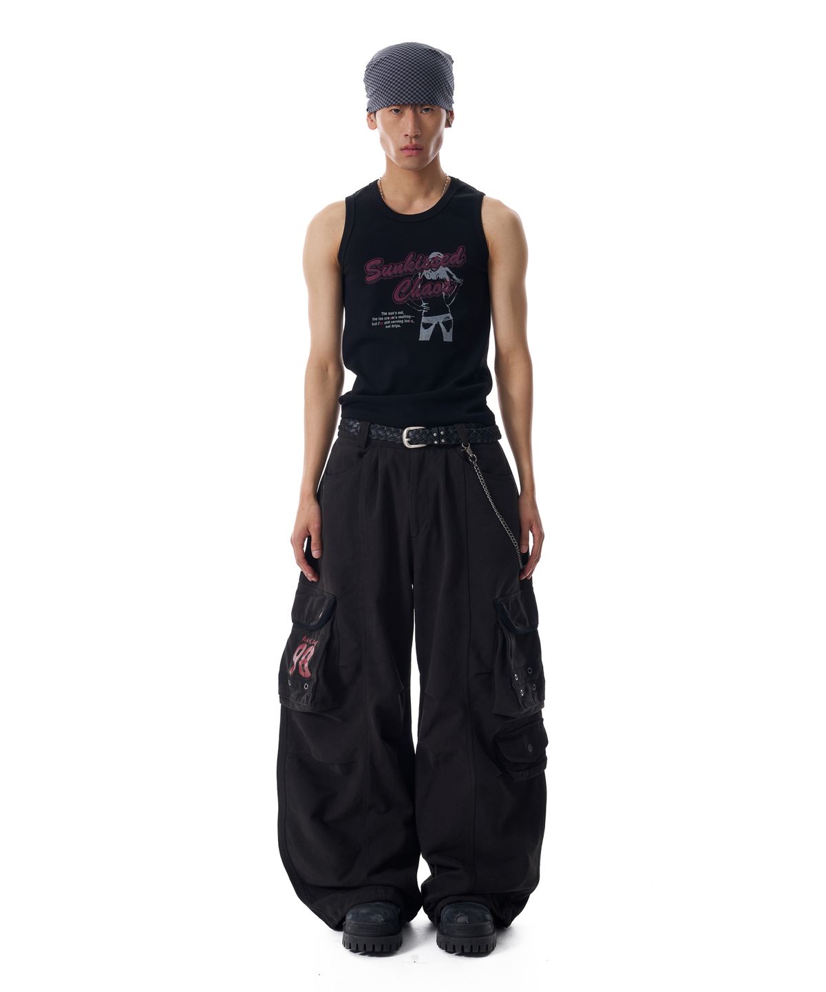 아캄(AAKAM) 98 Knee Pin-Tuck Contrast Cargo Pants (Black)