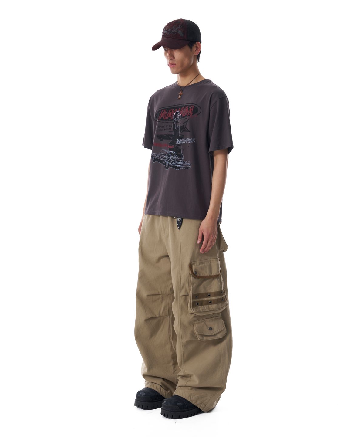 아캄(AAKAM) 98 Knee Pin-Tuck Contrast Cargo Pants (Beige)