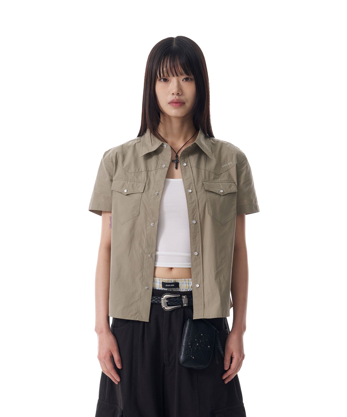 아캄(AAKAM) Western Half Shirts (Khaki)